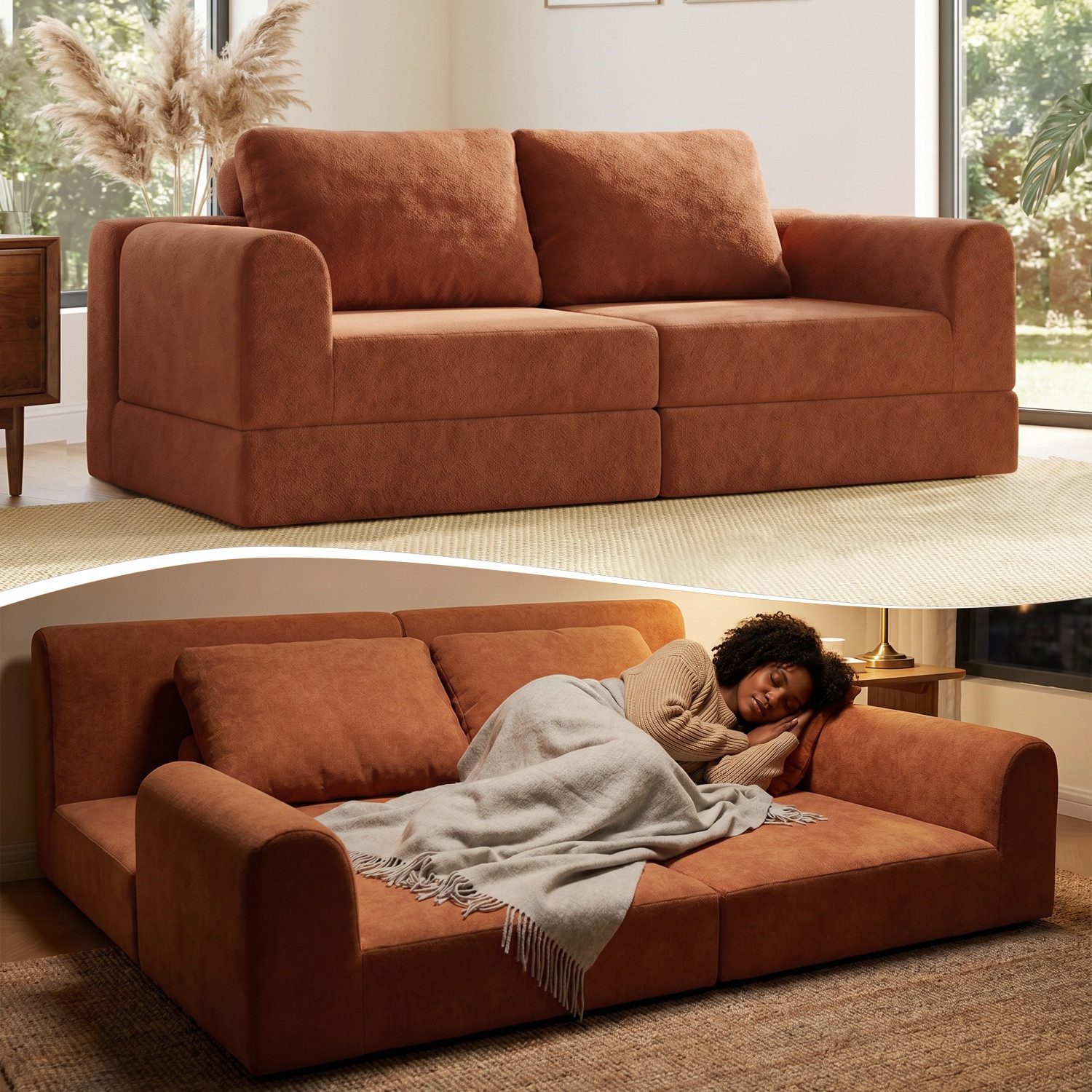 ANYSUN Loungesofa Klappbares Schlafsofa,Sofa Sofas Wohnzimmer,klappbares Gästesofa, 2 Sitzer Sofa Flanellbezug,mit Schlaffunktion, tragbare Schlafsofa geeignet für Wohnzimmer, Wintergärten,Apartments