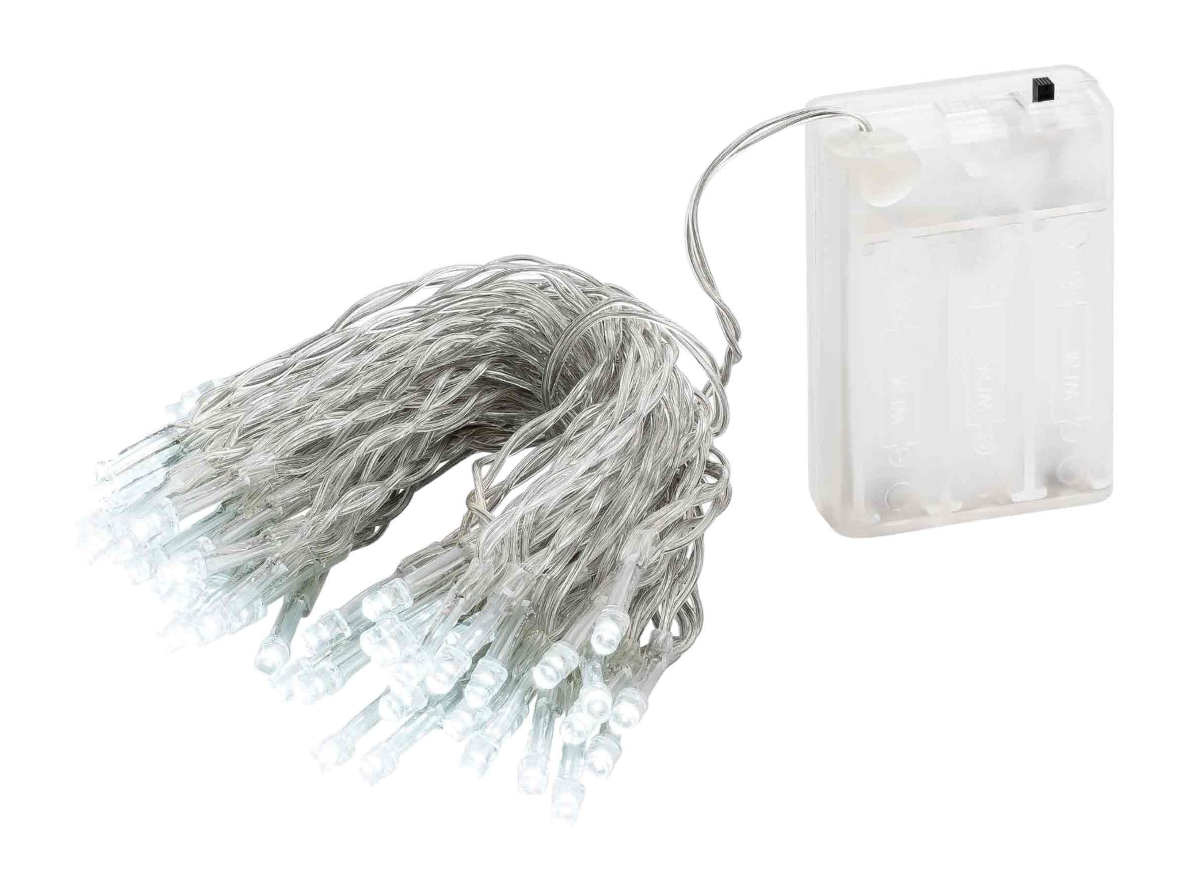 Linder Exclusiv GmbH LED-Lichterkette, Batterie 7,35m 50 LEDs kaltweiß 6/18hTimer Innen transparentes Kabel