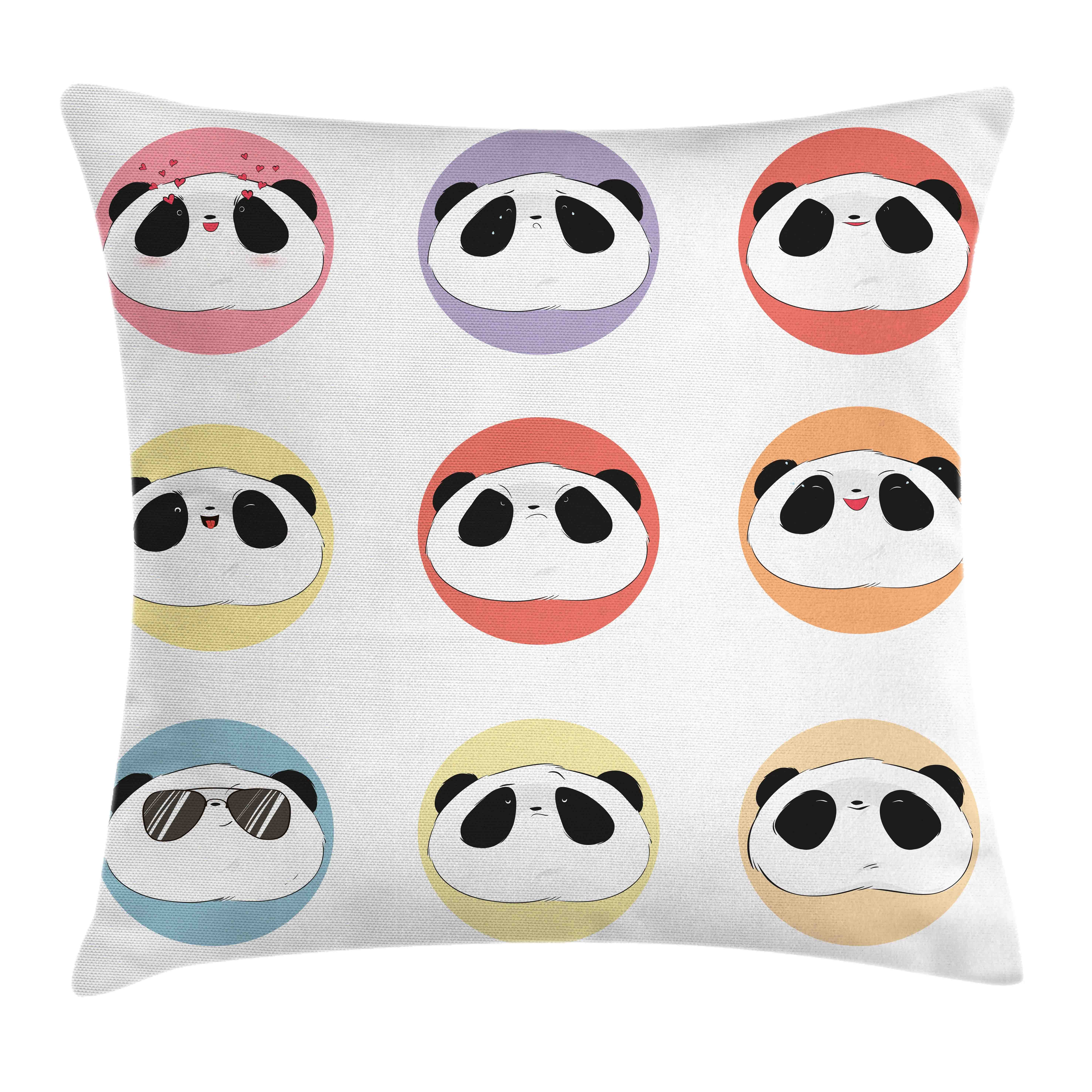 mit Farben Beidseitiger Tier-Gesichter Abakuhaus Stück), mit Kissenhülle Spaß Rund Kissenbezüge Klaren (1 Reißverschluss mit Panda Farbfesten Waschbar Druck,