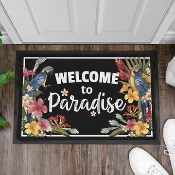 Fußmatte Welcome To Paradise Fußmatte Geschenk Fussabtreter Blumen Muster Spruc, Trendation