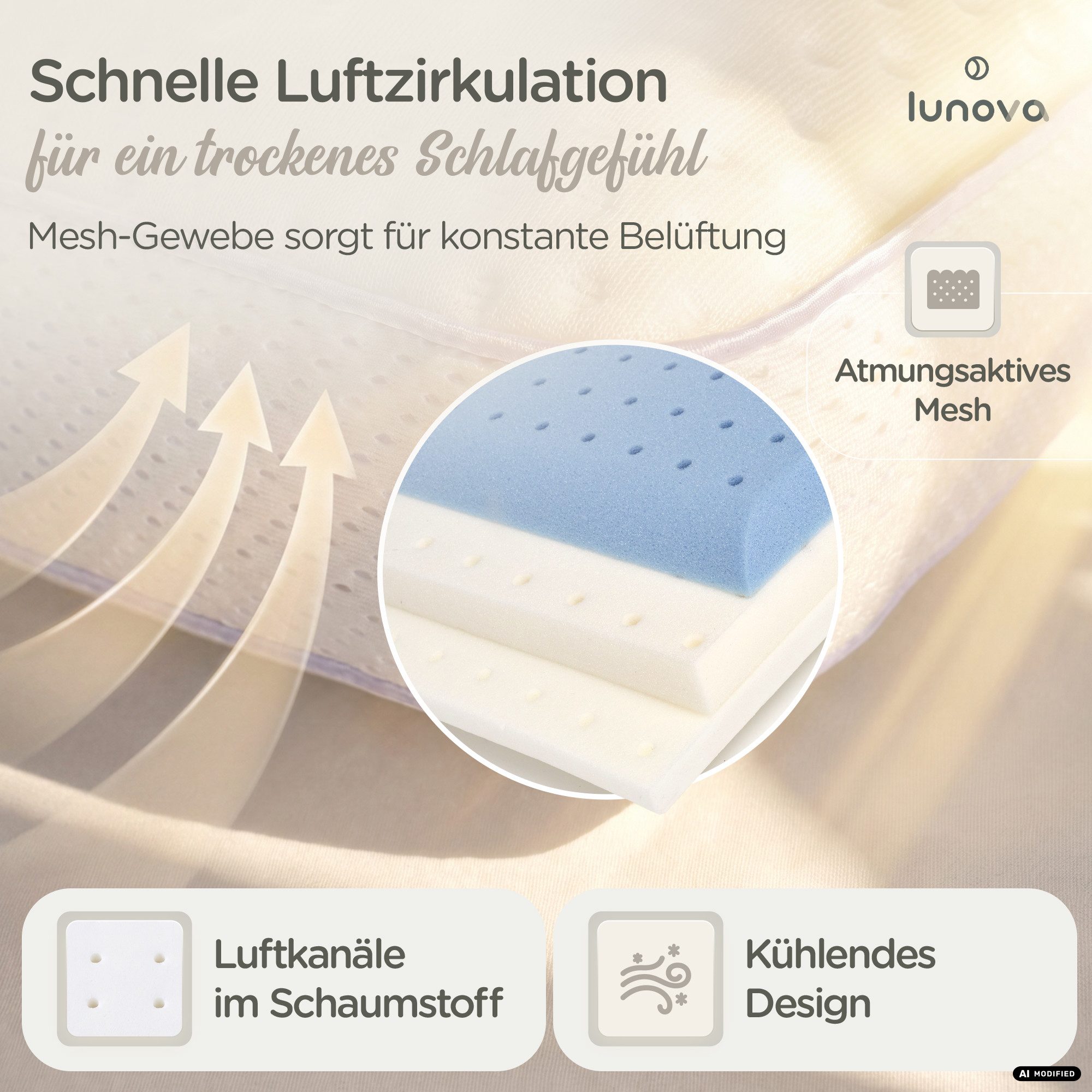 Lunova Schlafkissen DreamLayer Kinderkissen, Füllung: Memory Foam, Seitenschläfer, Rückschläfer, Höhenverstellbar, Temperaturregulierend, 2 Härtegrade – Bild 3 von 5