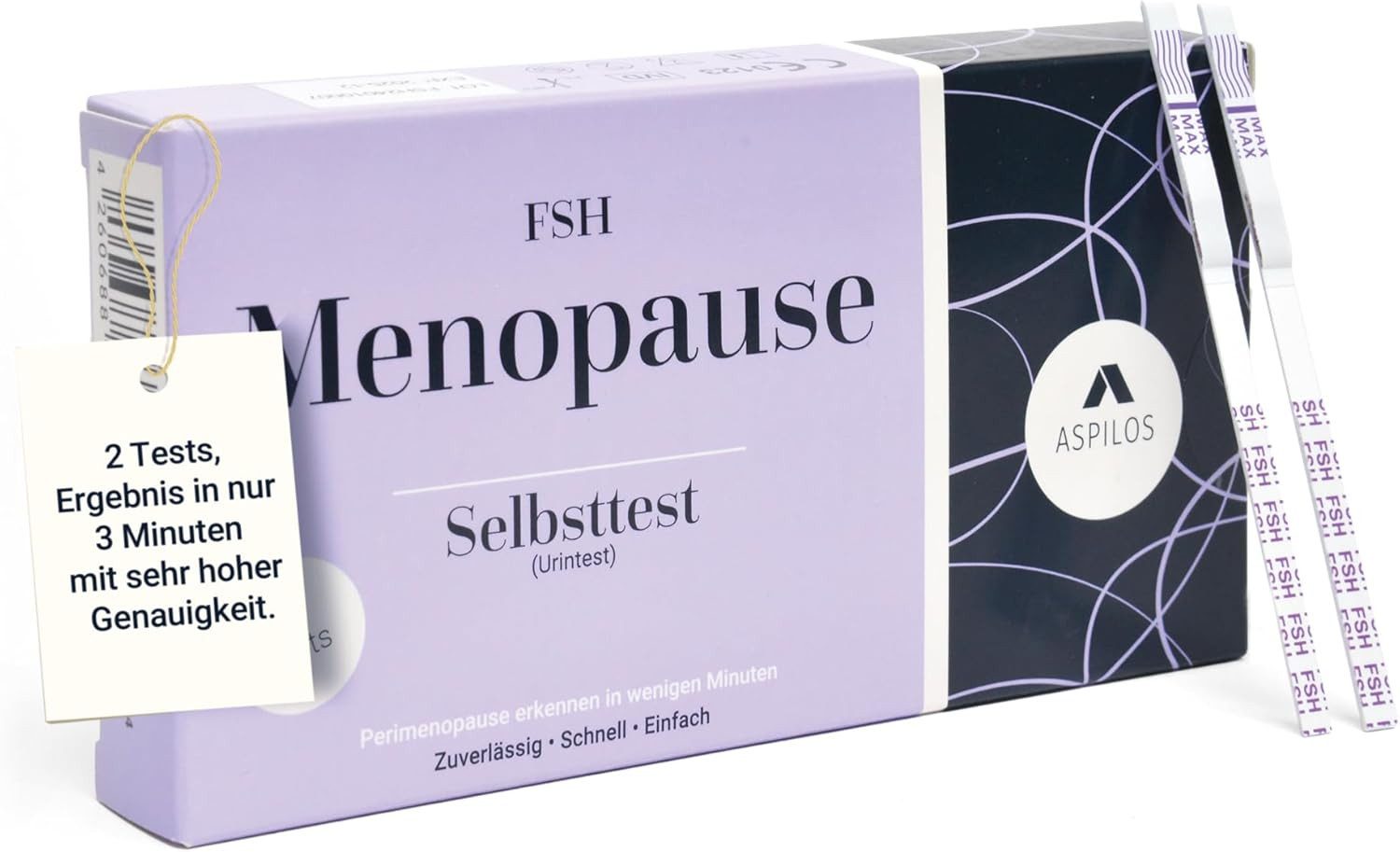 ASPILOS Ovulationstest Menopause Selbsttest für Zuhause in 3 Minuten - 2er Set - Hormontest, zuverlässig & präzise, 1-tlg., zuverlässig & präzise, Wechseljahre, Urin-Test, Labor-Qualität, medizinischer Test