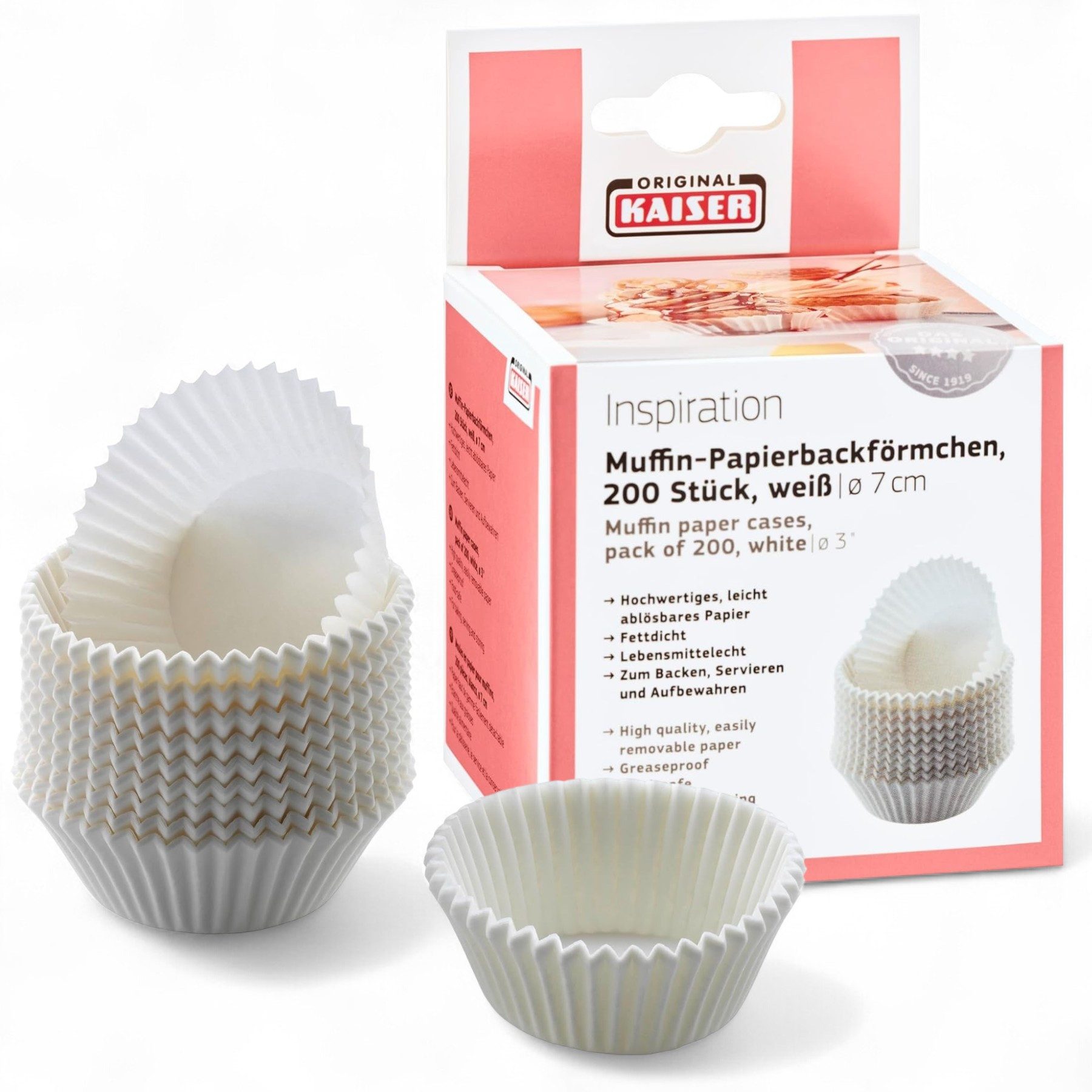 Muffinform KAISER Papierbackform 200 Stück 7cm weiß fettdicht