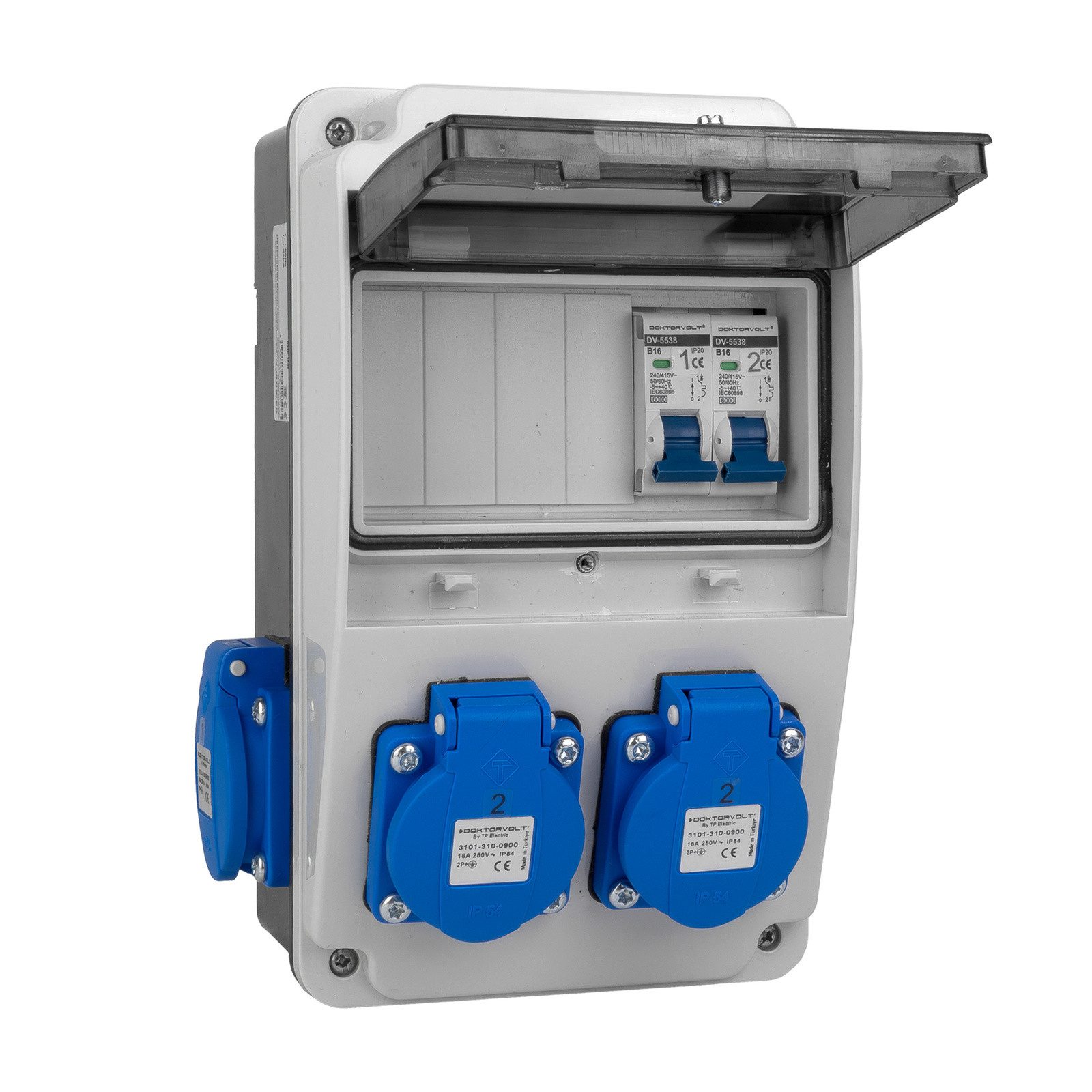 Doktorvolt Wandverteiler XS 16A 2x230V IP44 Stromverteiler LS-schalter Komplett Steckdosenverteiler – Bild 5 von 5