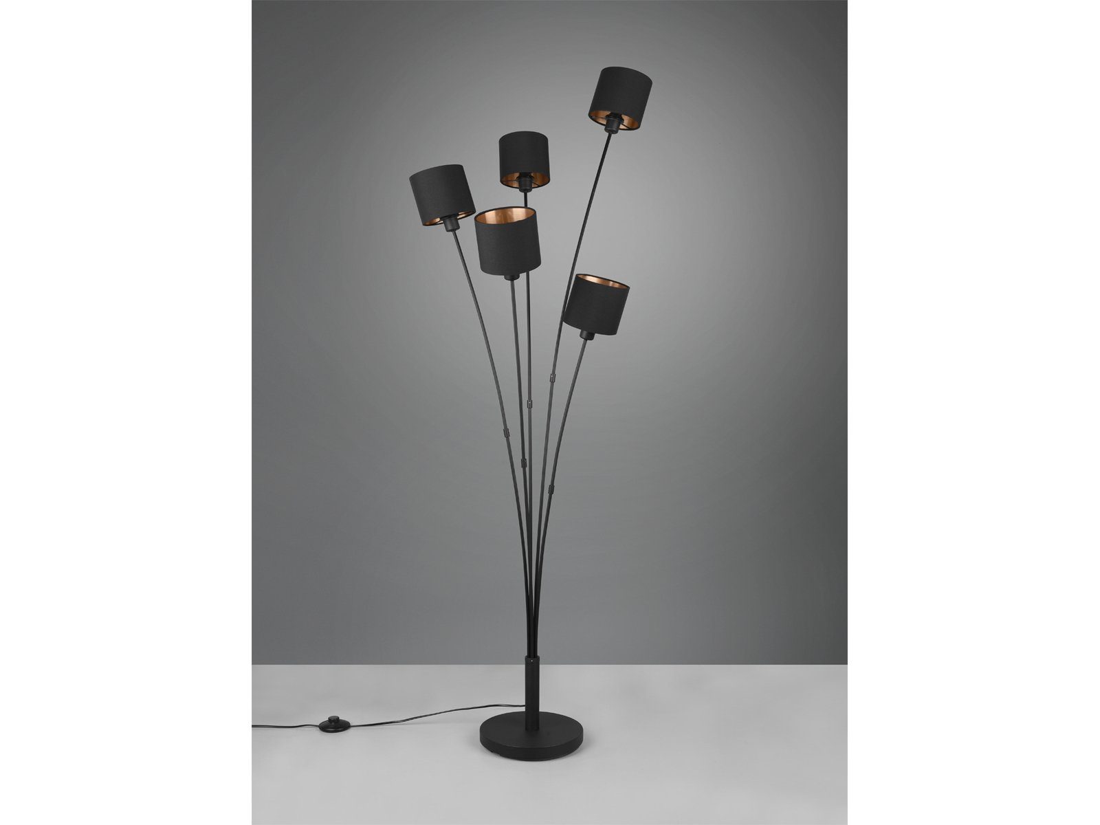 Reality Leuchten LED Stehlampe 5-flammig mit Stoffschirmen, Höhe 163cm, dimmbar, LED wechselbar, Warmweiß, ausgefallene Stehleuchte, Wohnzimmer Lampe stehend in – Bild 5 von 5