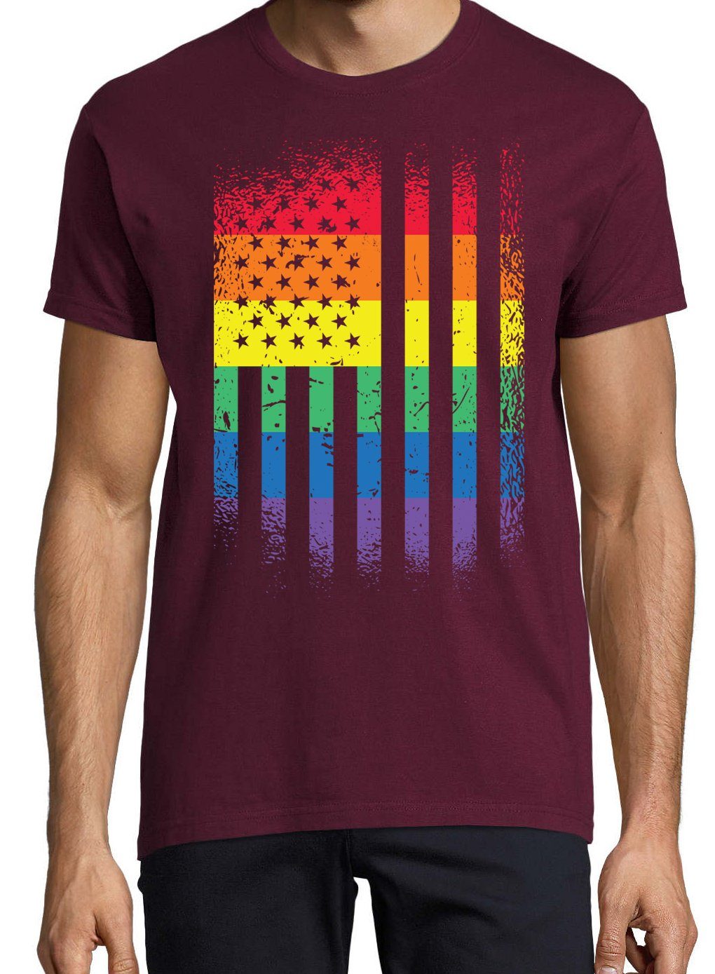 Flagge Burgund Herren mit T-Shirt Amerika Youth Trendigem Frontdruck Pride Designz Shirt