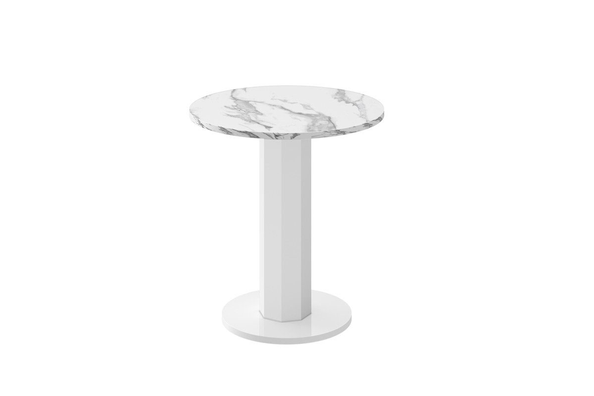 designimpex Couchtisch Design Couchtisch rund HSO-222 60cm Hochglanz Tisch Marmor Natur Hochglanz - Weiß Hochglanz
