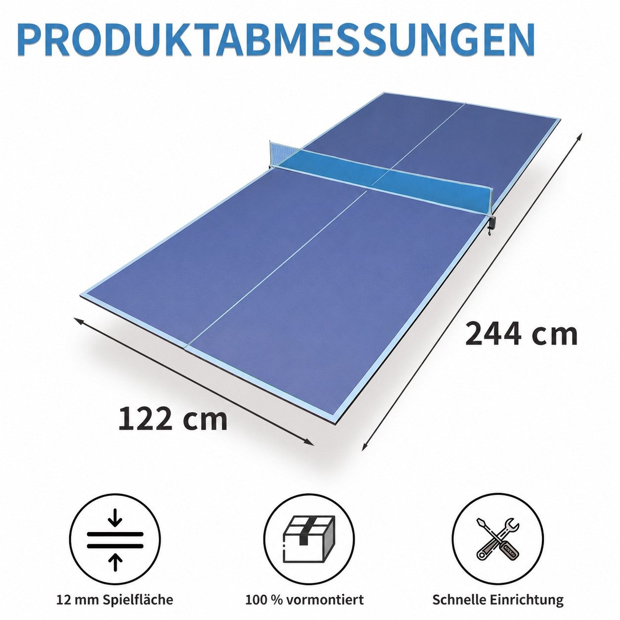 LVHOM Tischtennisplatte 244 x 122cm, Groß/Blau: Klappbar & Wetterfest für Indoor/Outdoor (ohne Gestell, faltbar, für Training allein, Familien-Spaß und platzsparende Aufbewahrung., Material: MDF, (L x B x H): 244 x 122 x 1,2 cm, Gewicht: 25 kg), Einfach auf jedem geeigneten, ebenen Fläche zu nutzen