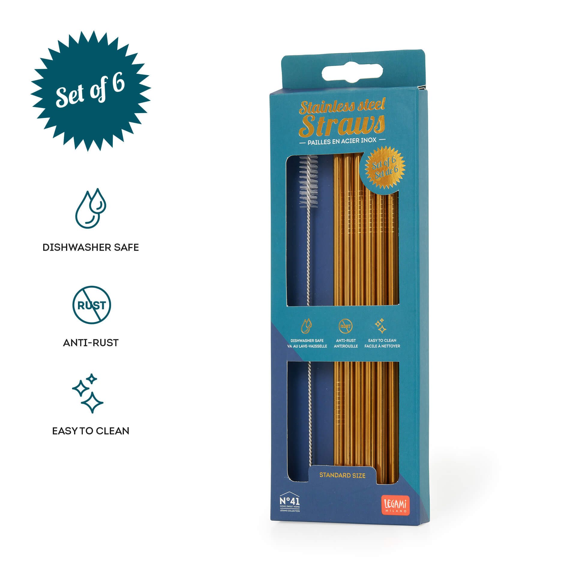 Legami Trinkhalme Edelstahl-Strohhalme - Standard - Gold