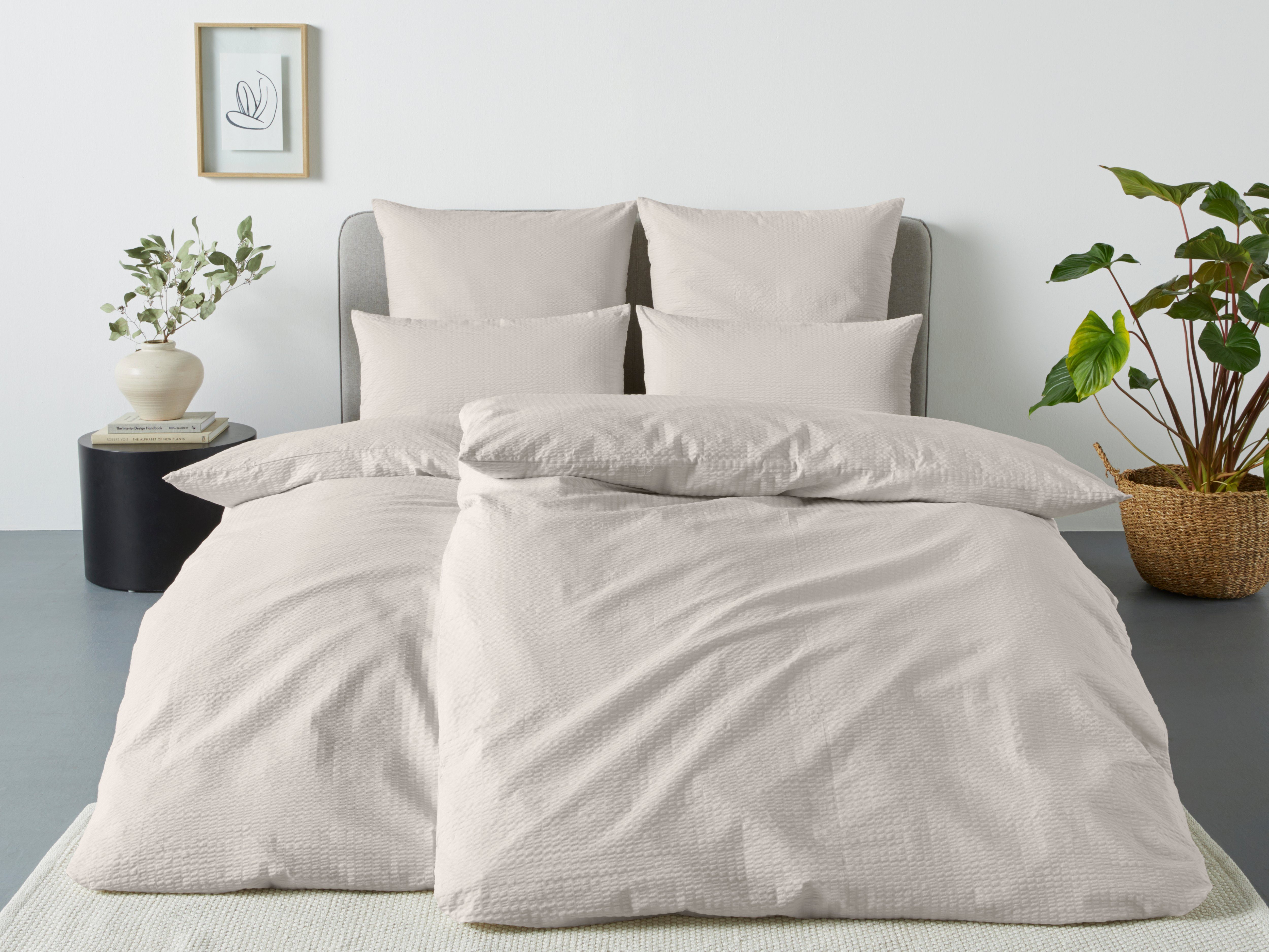 OTTO home Bettwäsche Sari2 in Seersucker Qualität ideal für Sommer, Baumwolle, Seersucker, 2 teilig, uni Bettwäsche mit Reißverschluss in Gr. 135x200 oder 155x220 cm