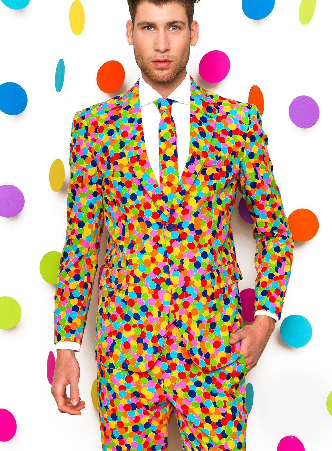 Opposuits Partyanzug Confetteroni Anzug Karnevalskostüm Herren Fasching, Be happy with Konfetti: Herrenanzug für die bunten Momente des Lebens