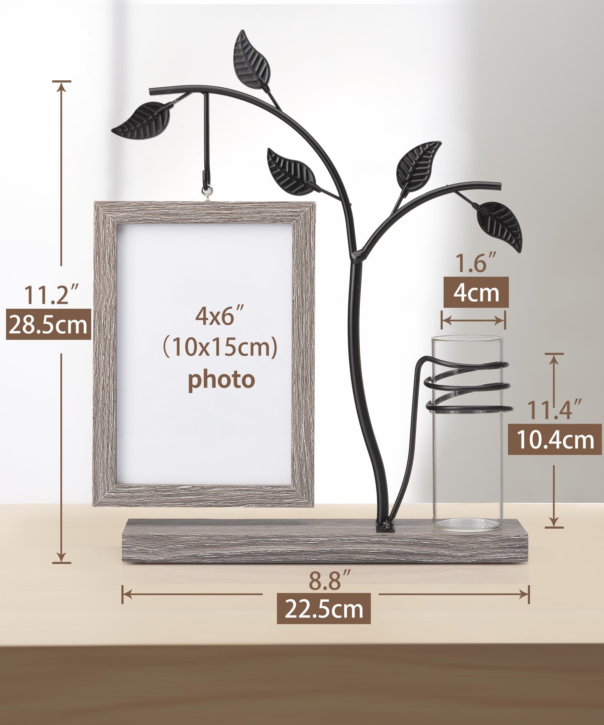 SURFOU Bilderrahmen zum Basteln Holz Bilderrahmen Doppelglas, Schwarz, Moderner Fotorahmen mit Vase, für 2 Bilder (10x15 cm MDF-Konstruktion Metallbaum Bilderra – Bild 4 von 5