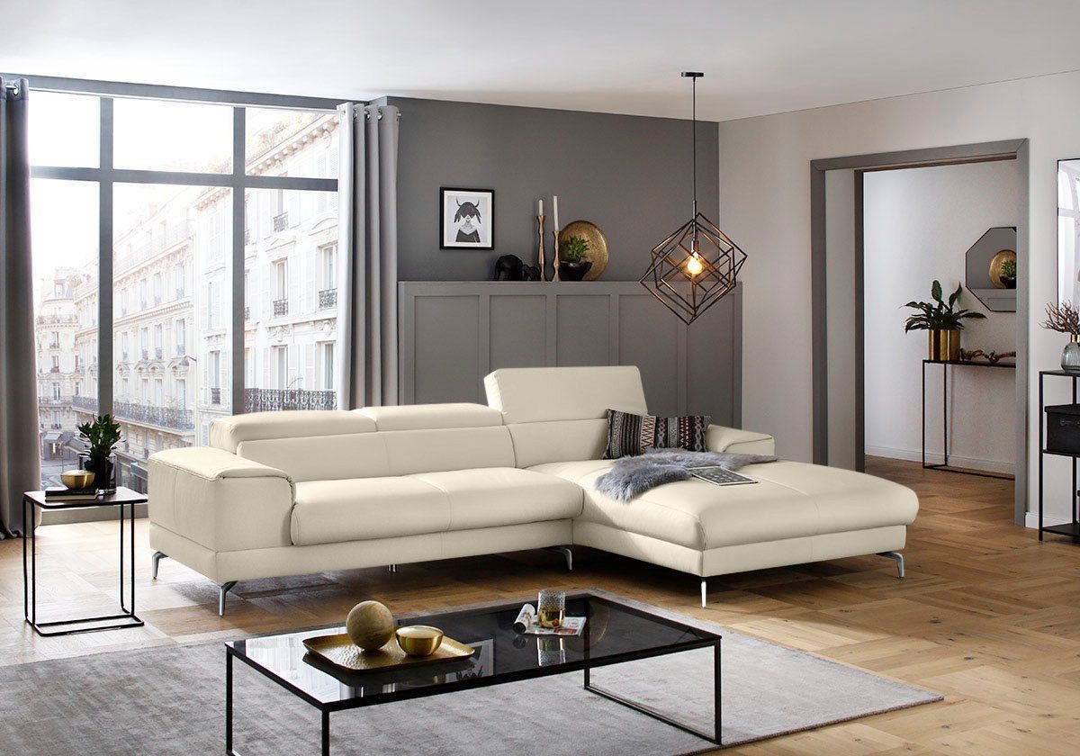 W.SCHILLIG Ecksofa piedroo, Designsofa mit tollem Sitzkomfort, bequem und elegant, L-Form, Kopfteilverstellung, wahlweise mit Sitztiefenverstellung, Breite 303cm