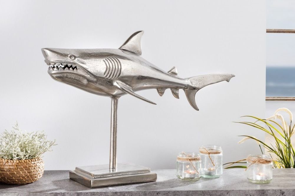 Aluminium Deko-Figur Dekoobjekt Skulptur silber SHARK Haifisch LebensWohnArt Maritim 70cm Hai
