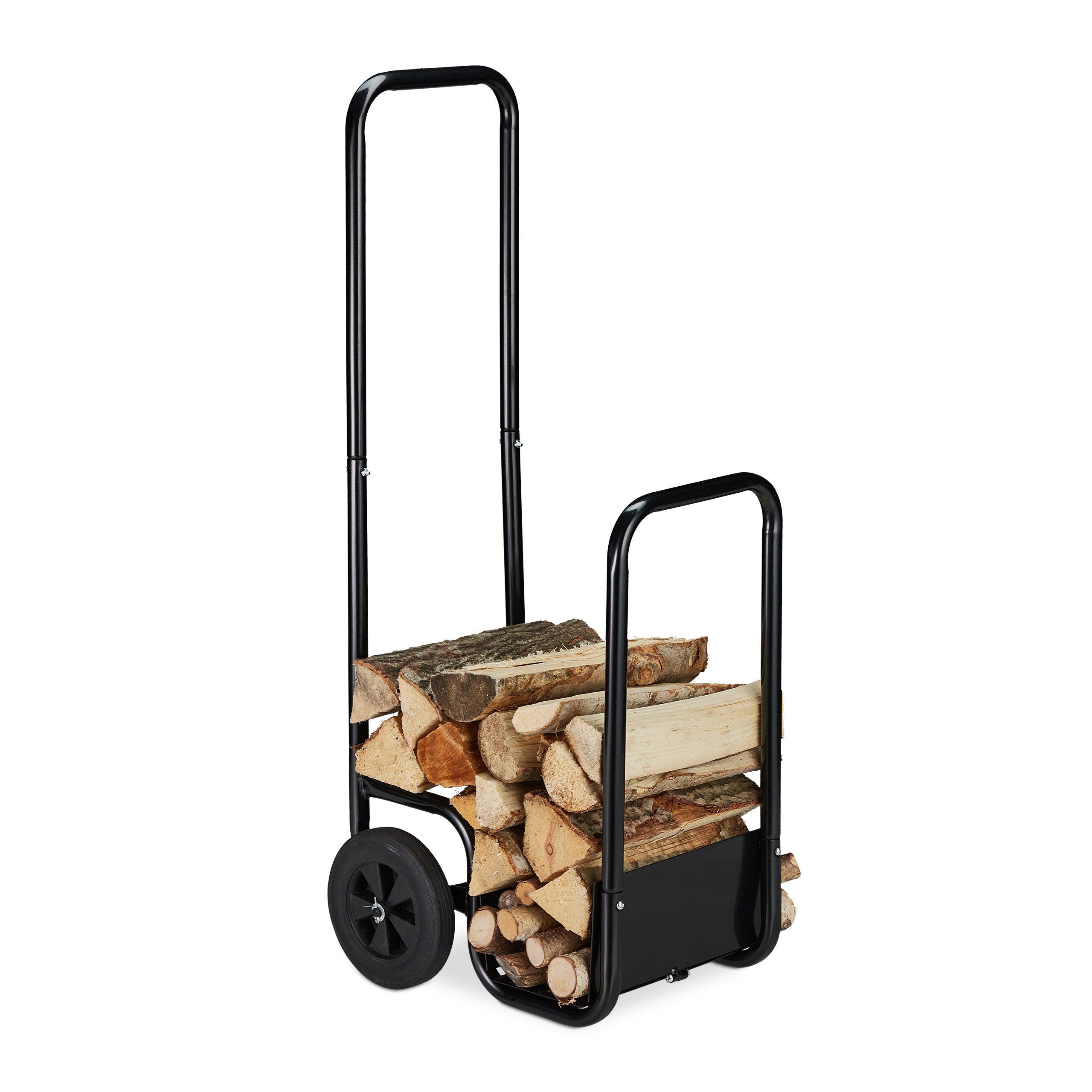 relaxdays Kaminholzregal Kaminholzwagen schwarz, BxTxH:43x40x110 cm