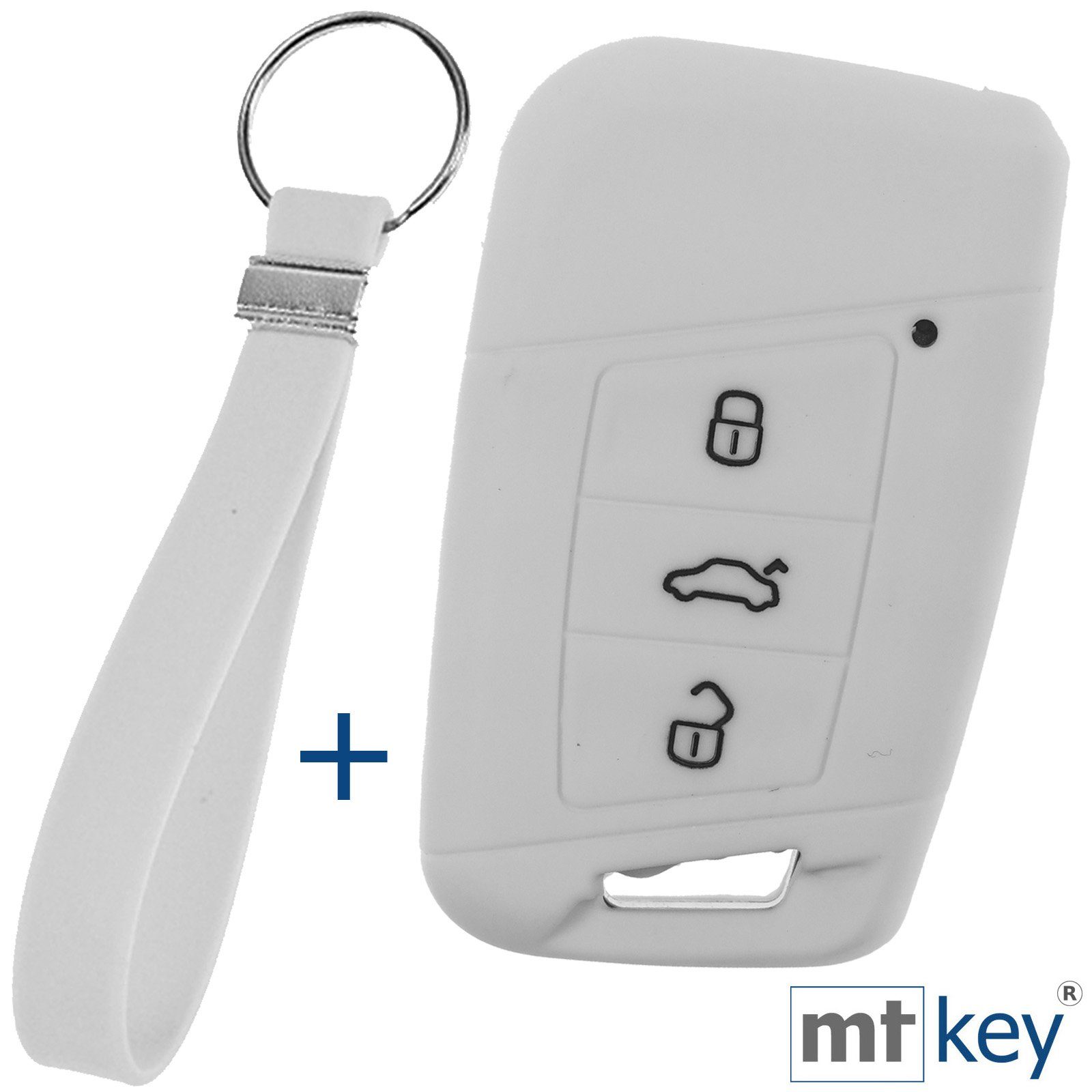 mt-key Schlüsseltasche Autoschlüssel Softcase Silikon Schutzhülle Weiß mit Schlüsselband, für VW Passat B8 Arteon Skoda Kodiaq 3 Tasten KEYLESS SMARTKEY | Schlüsseltaschen