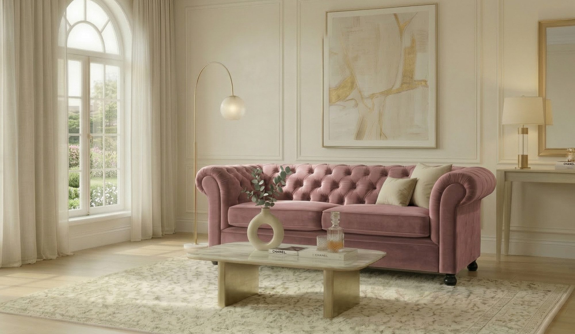 Home affaire 3-Sitzer BRONNOY Chesterfield Sofa mit aufwendiger Knopfheftung, Breite 193 cm, Sofa mit geschwungenen Armlehnen, Chesterfield-Optik, Glamour