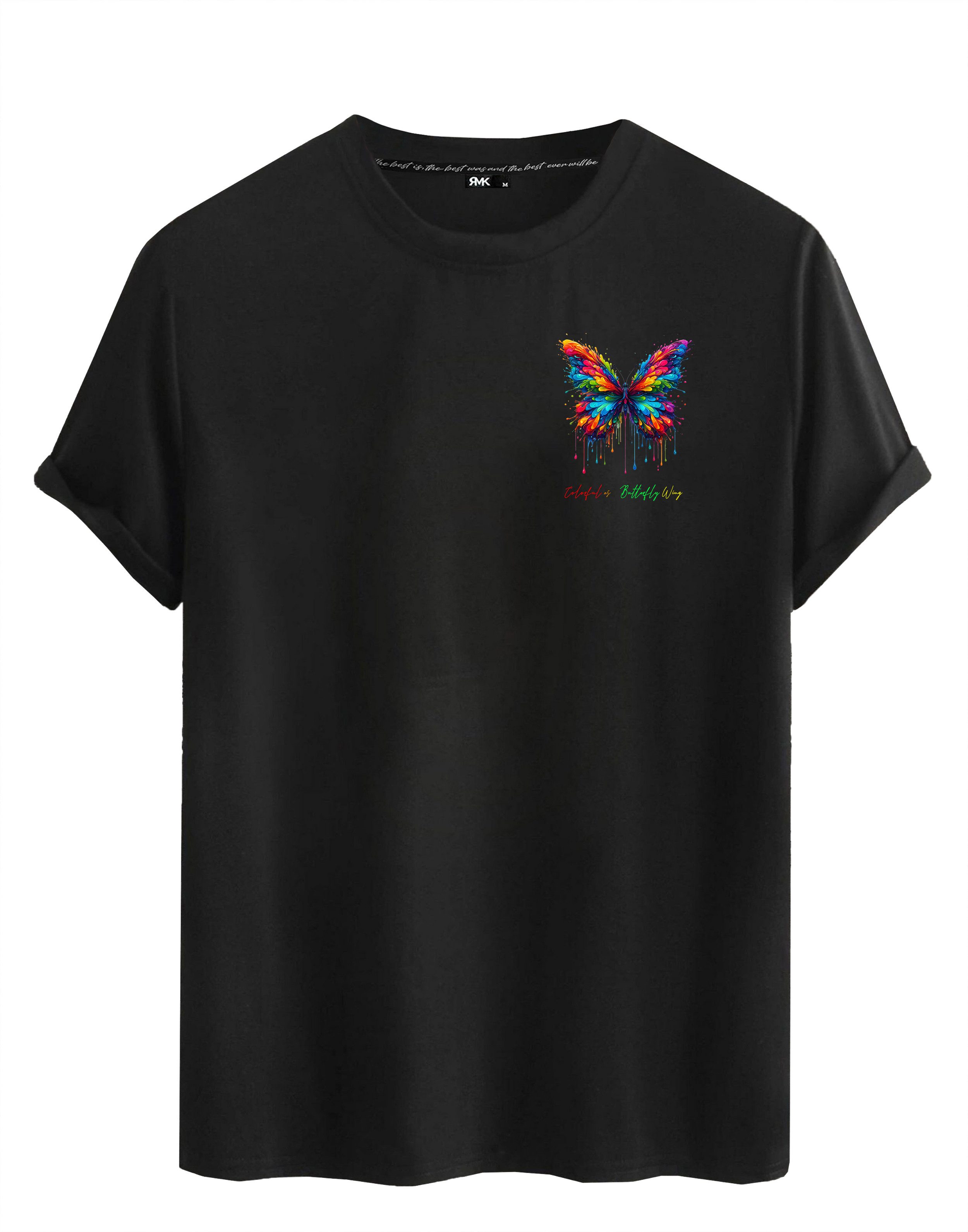 RMK T-Shirt Herren Shirt Basic Rundhals mit Butterfly Regenbogen Schmetterl günstig online kaufen