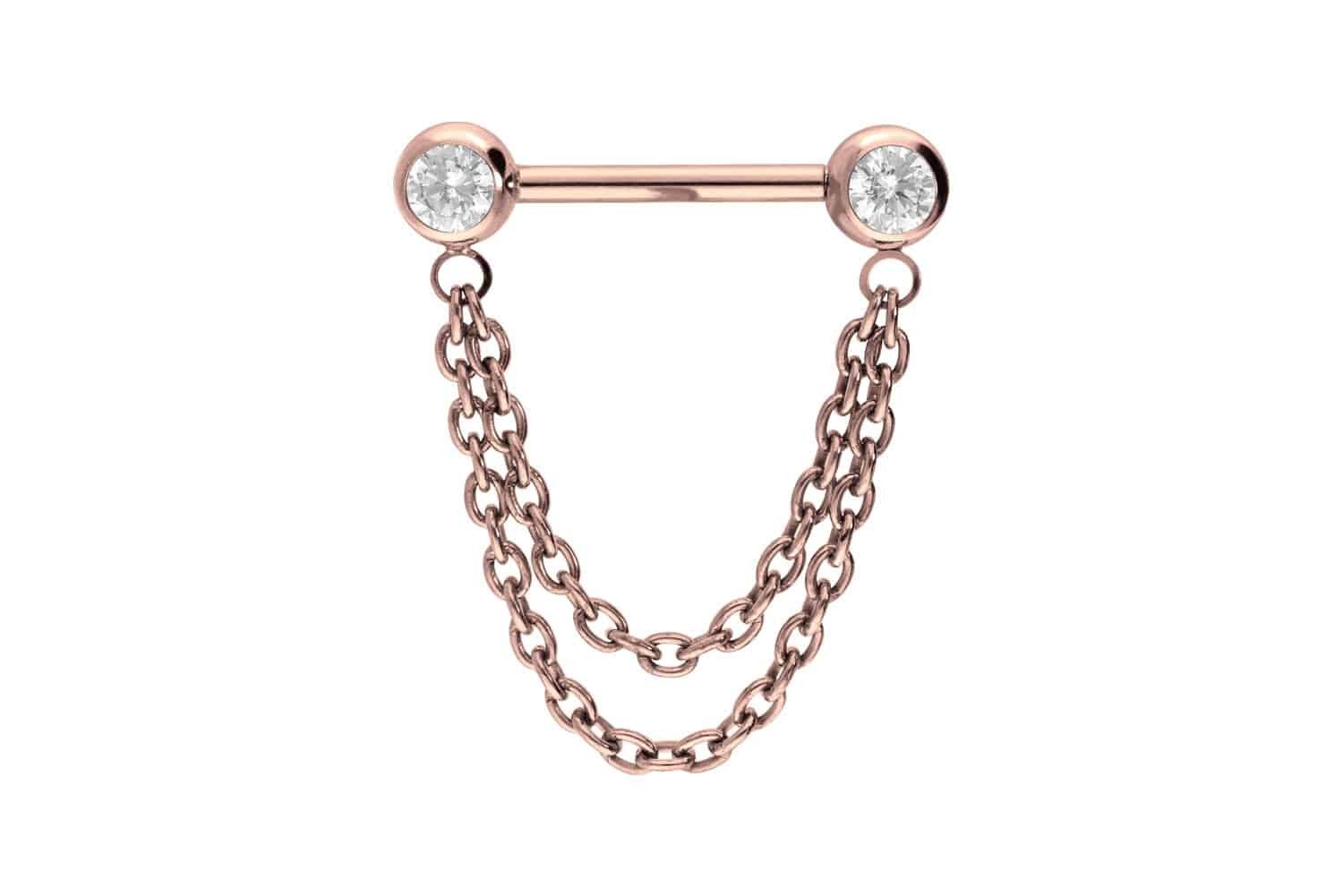 PIERCINGLINE Brustwarzenpiercing Titan Barbell mit Push Fit 2 KETTEN + KRISTALLE (Barbells, 1-tlg)