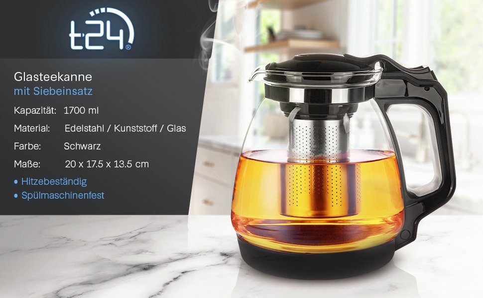 Glasteekanne Wasserkocher Teesieb mit ml ml, 1700 Überhitzungsschutz, 1700 Edelstahl & T24