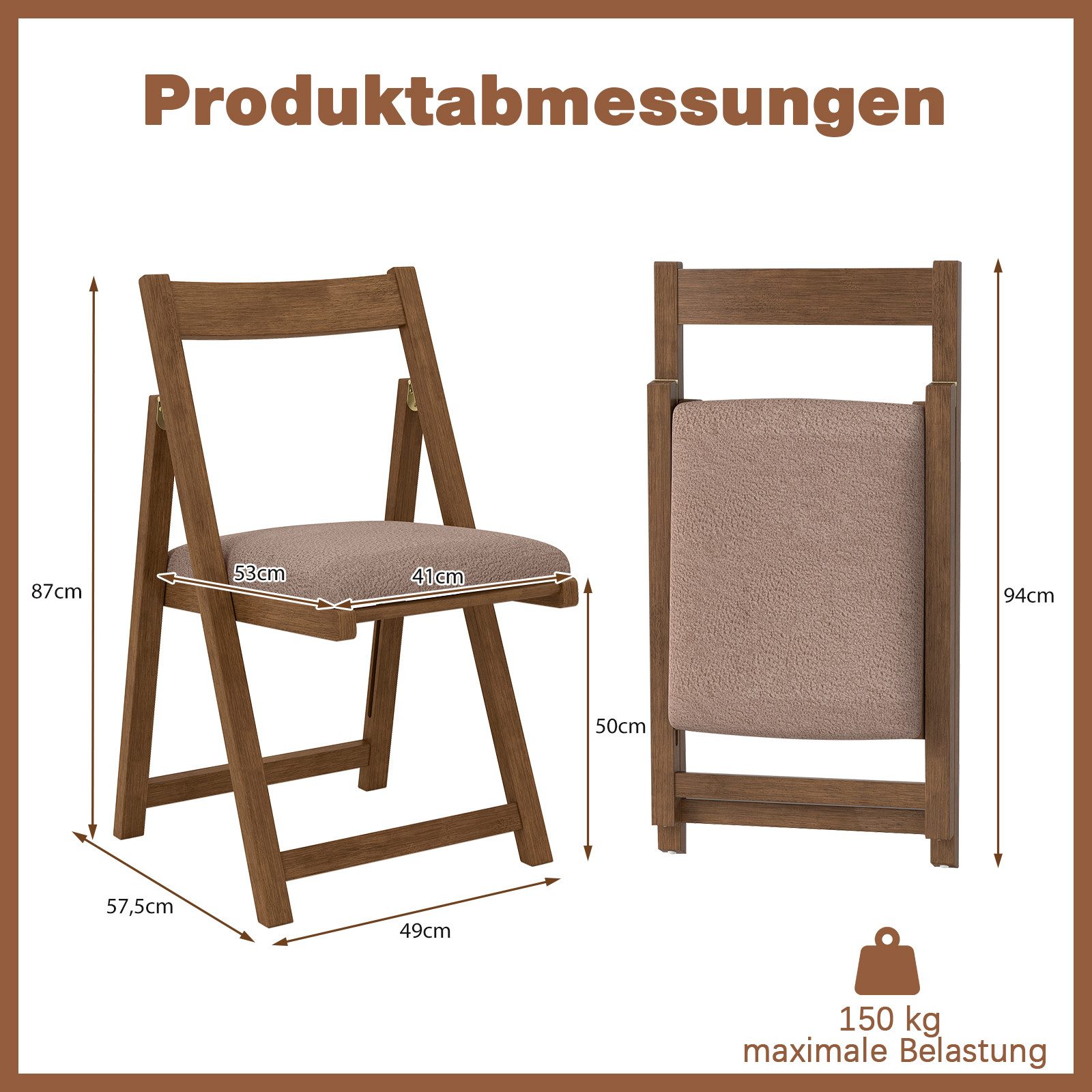KOMFOTTEU Esszimmerstuhl (2er Set), Küchenstühle klappbar mit gepolstertem Sitz