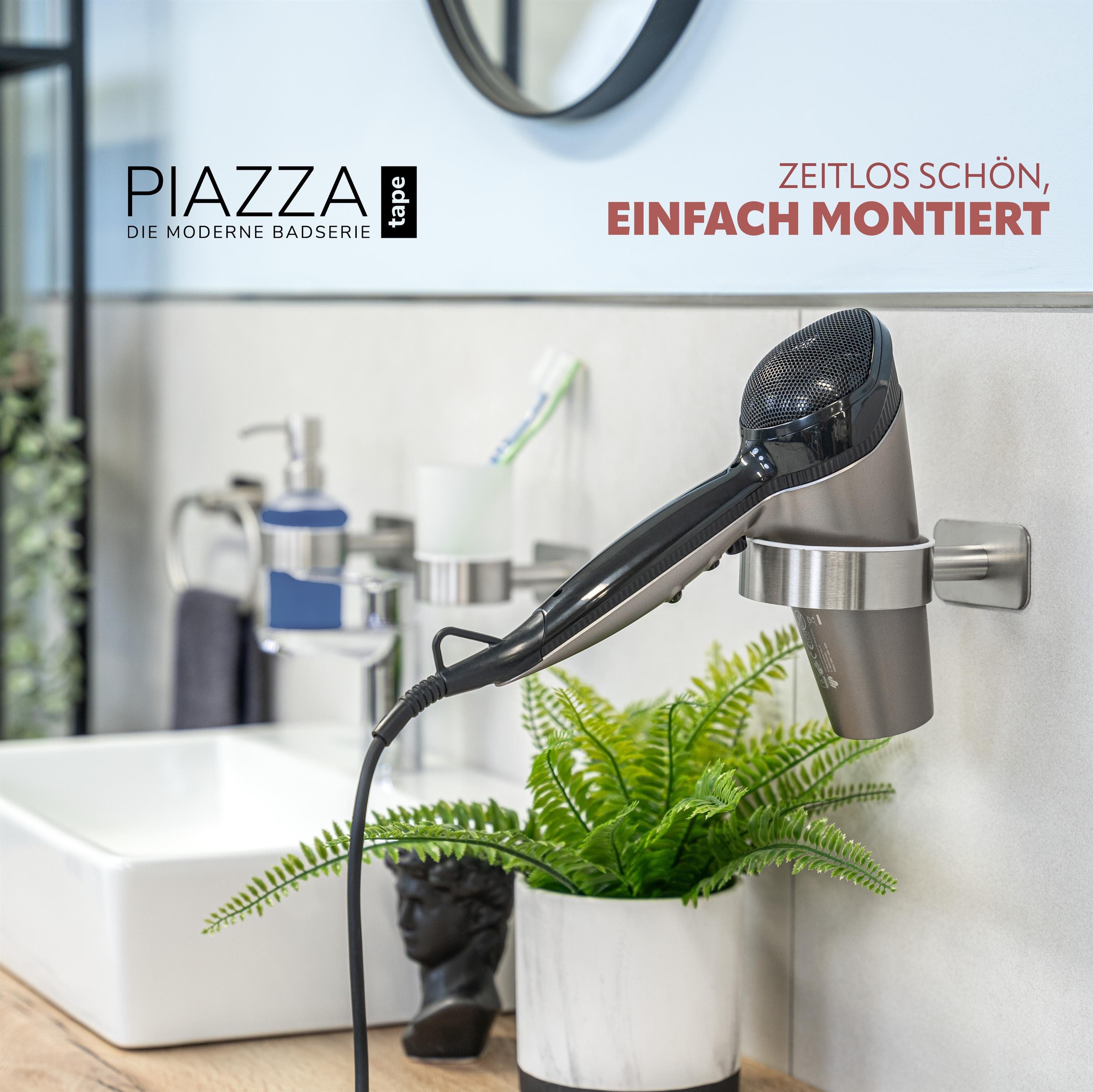 bremermann Haartrocknerhalter bremermann Bad-Serie PIAZZA TAPE - mit Klebepad, matt, (1-tlg., mit schützendem Kunststoffring)