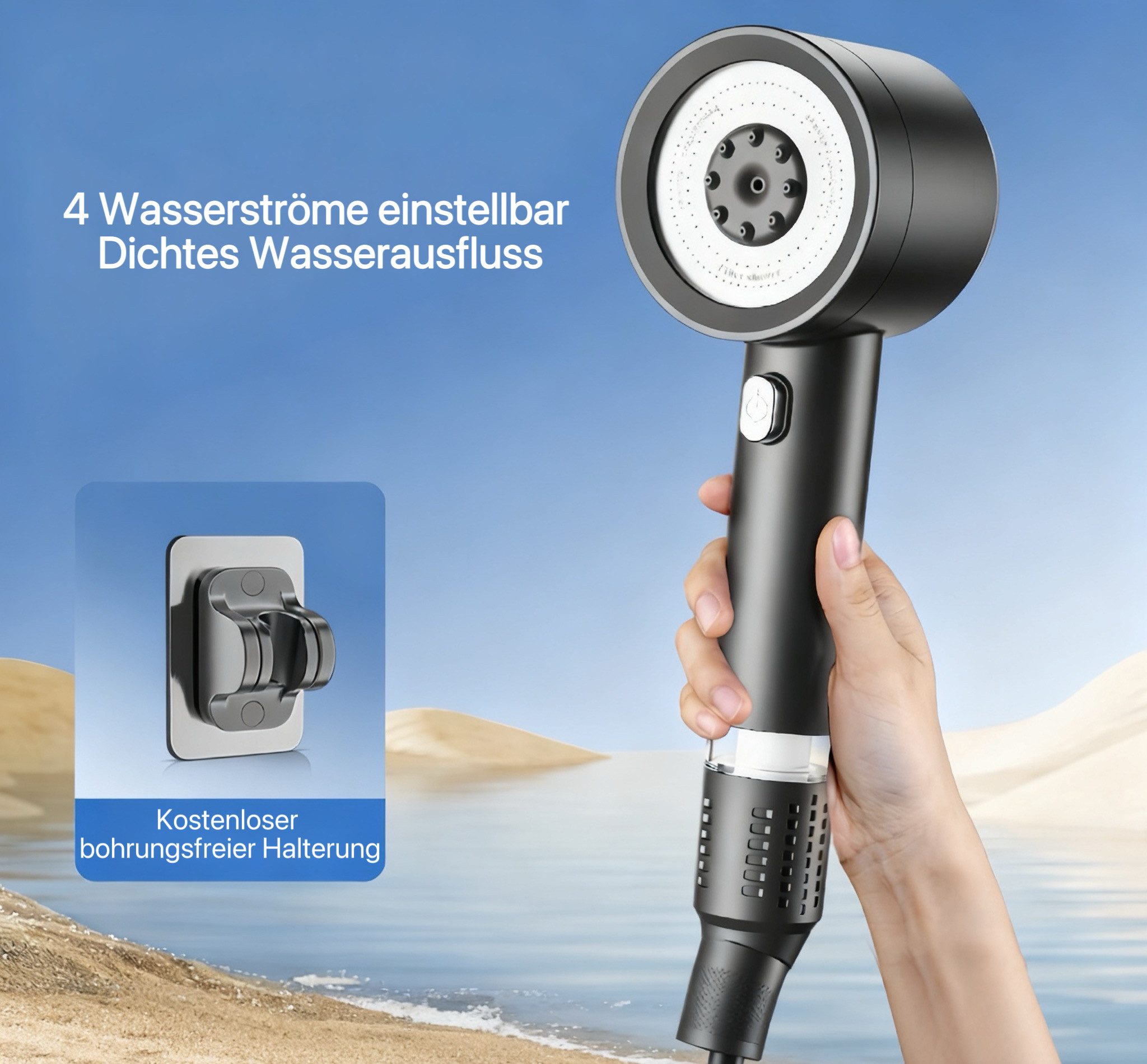 HoyoLee Handels GmbH Duschbrause Handdusche mit Einbaufilter – 4 Wasserstufen, Metall & SPA-Erlebnis