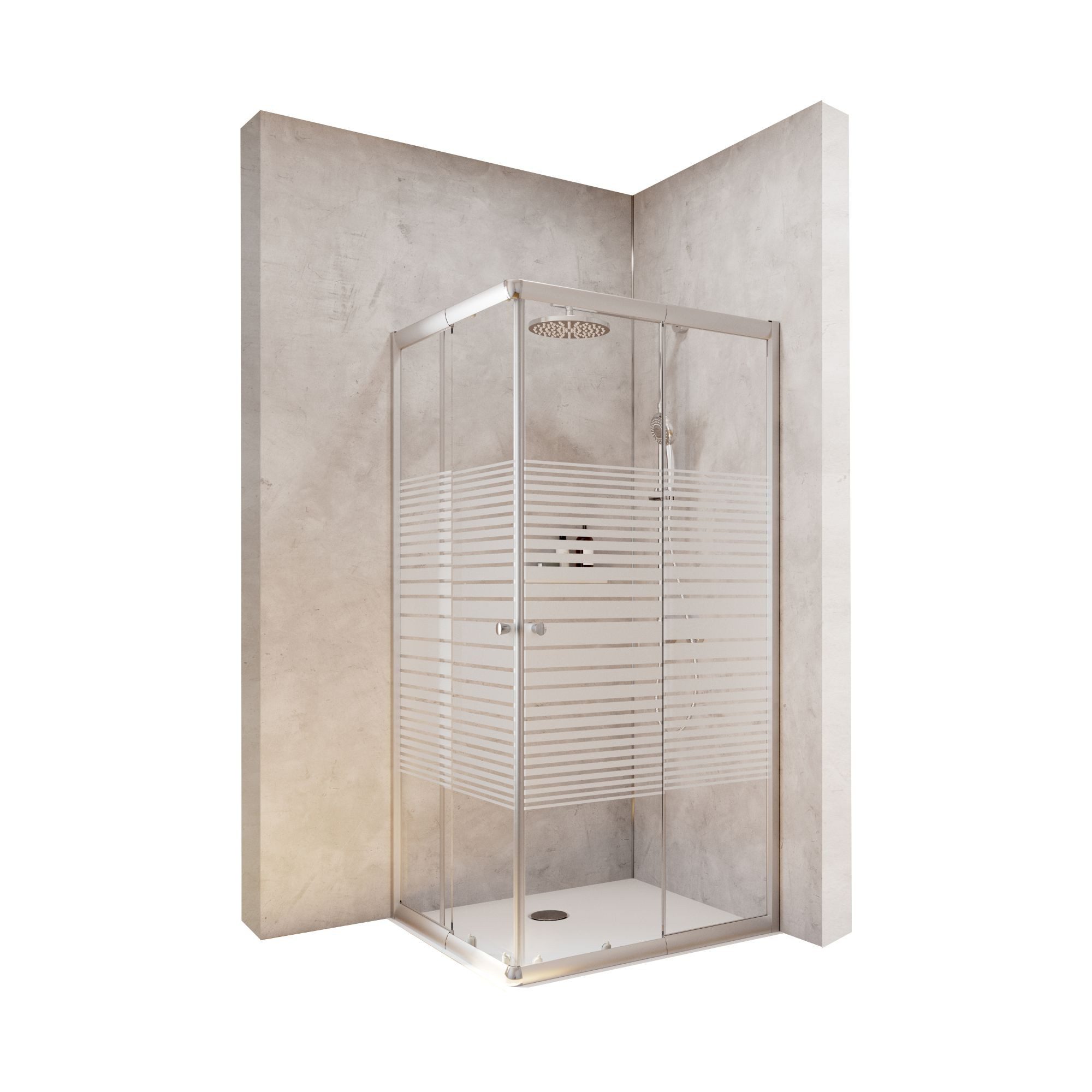 Schulte Eckdusche Corner, BxT: 80x90 cm, Sicherheitsglas, Eckeinstieg mit Schiebetüren, 180 cm hoch Querstreifen Profil Silberfarben