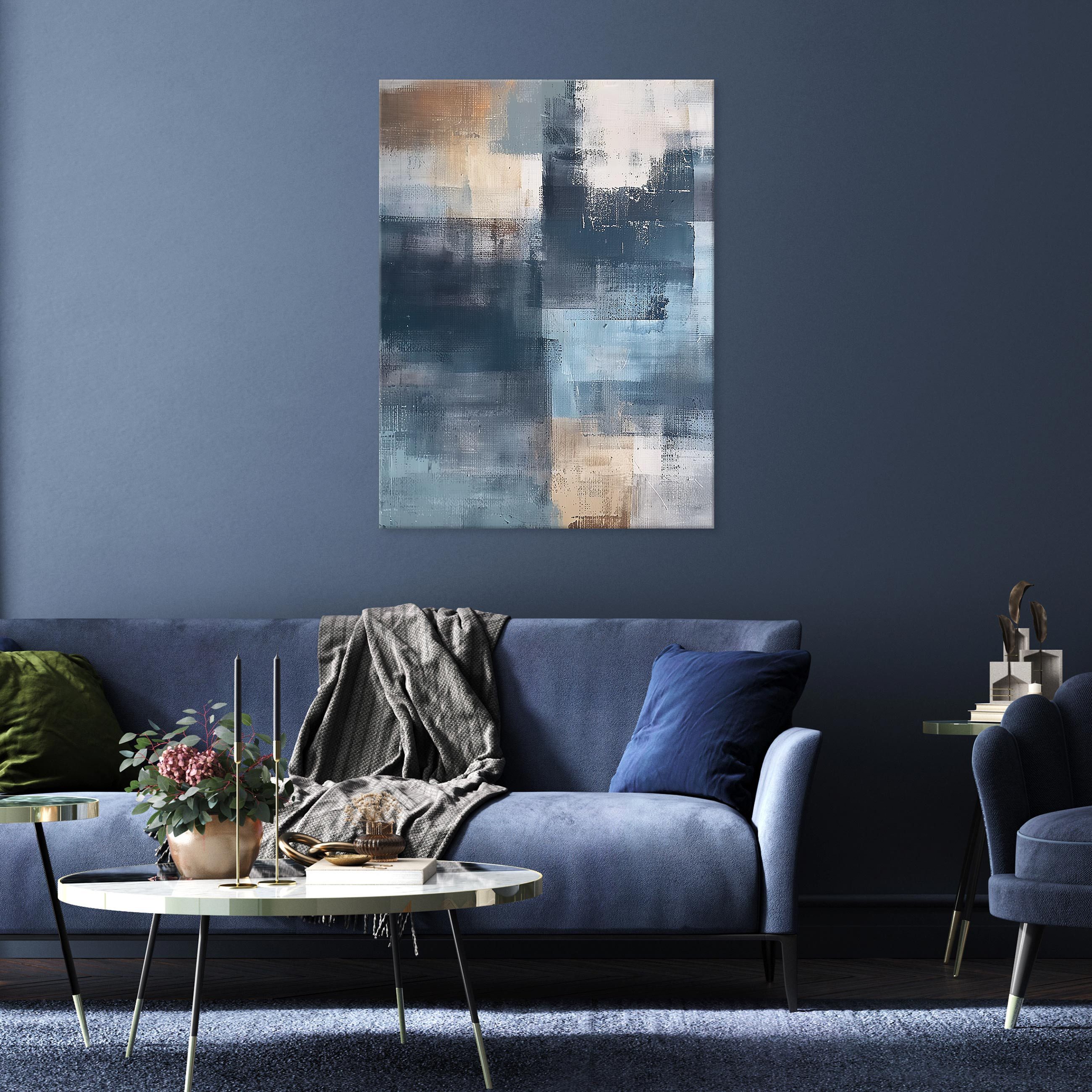 Wallarena Leinwandbild Abstrakt Art Deco - Blau - Modern - Hochformat - Wohnzimmer, Abstrakt, 30x40x2cm