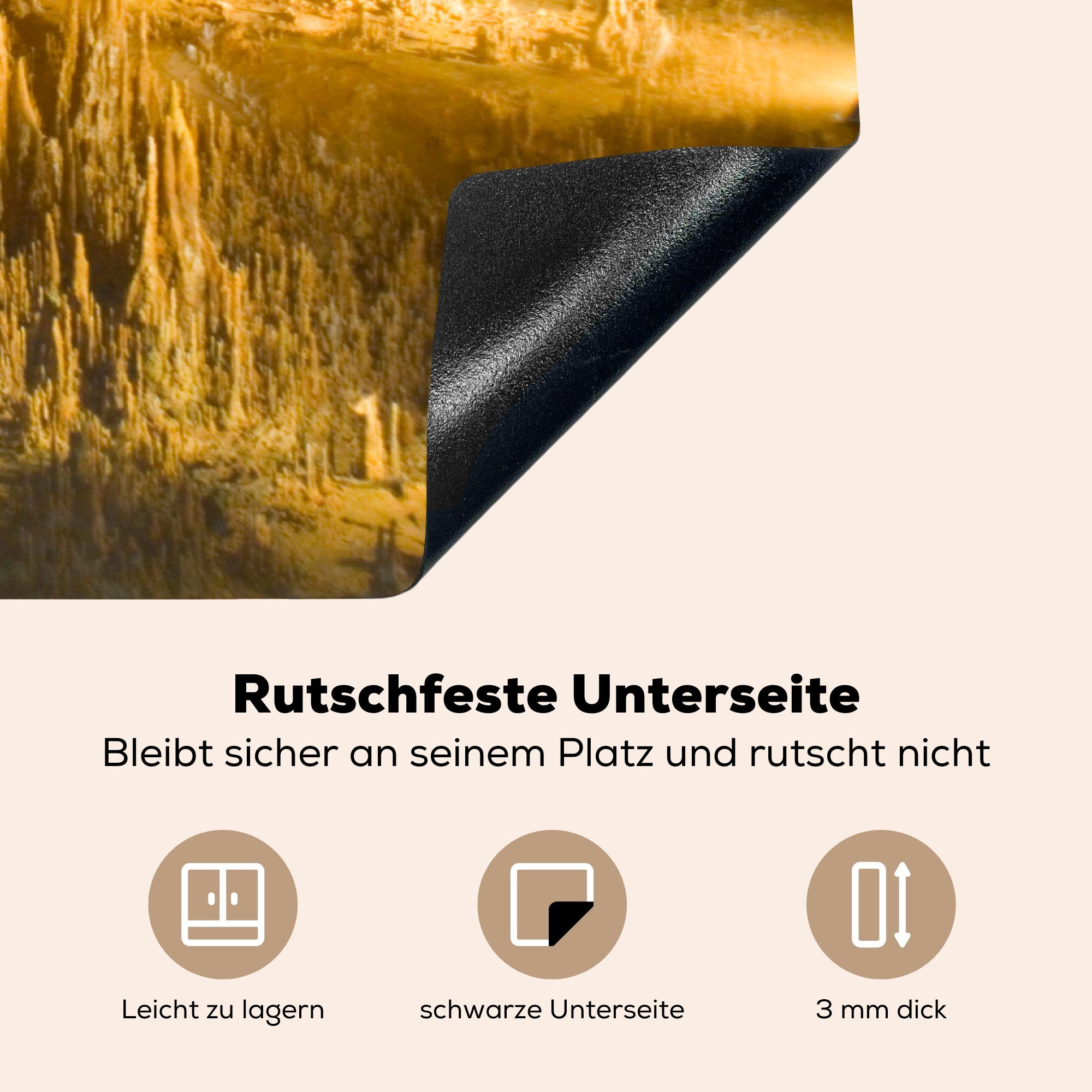 cm, küche, Induktionskochfeld 81x52 Vinyl, Farbe, tlg), goldenen Stalaktiten Ceranfeldabdeckung Schutz (1 mit Herdblende-/Abdeckplatte die einer MuchoWow für