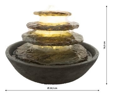 Dehner Zimmerbrunnen Hoku, Polyresin, ca. 24.5 cm, Höhe 16.5 cm, dunkelgrau, Brunnen mit LED Beleuchtung