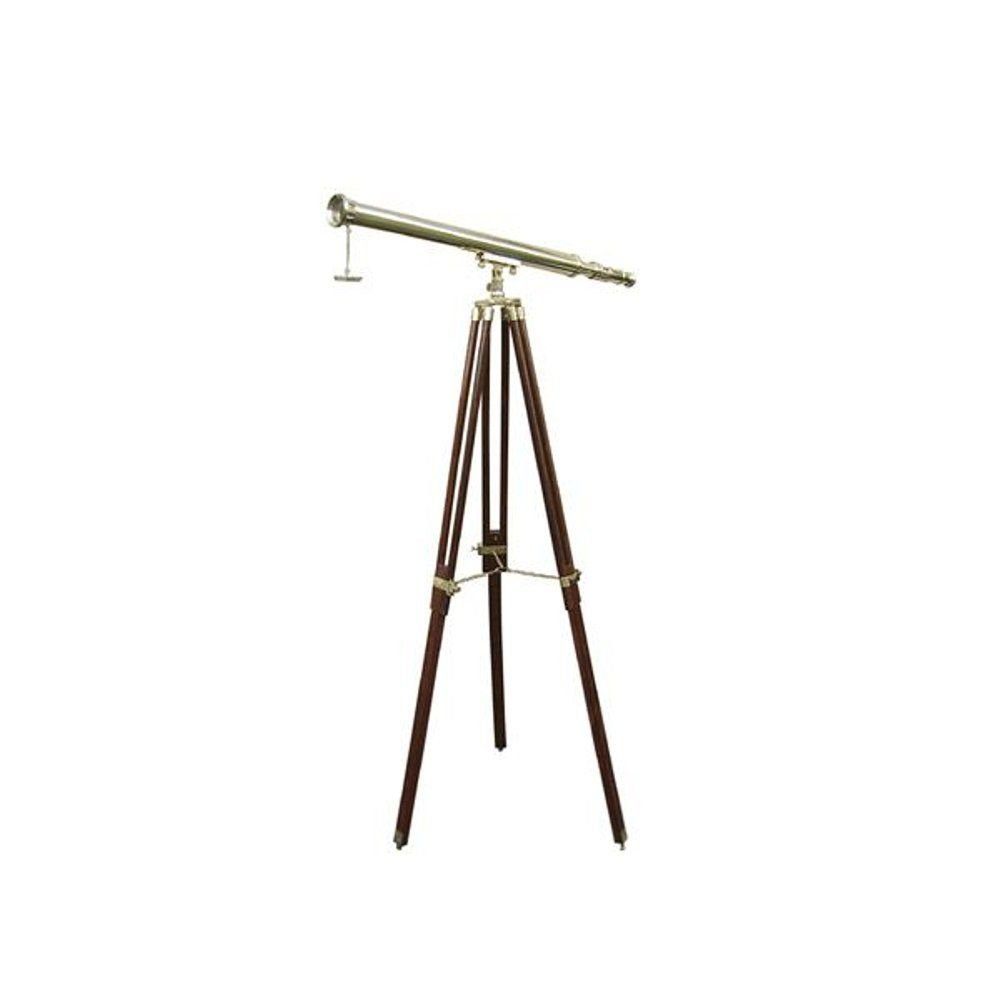 Linoows Dekoobjekt Stand Teleskop, Marine Fernrohr auf Holz Stativ, Stativ Fernrohr, Messing Mono Okular 69 x130 cm