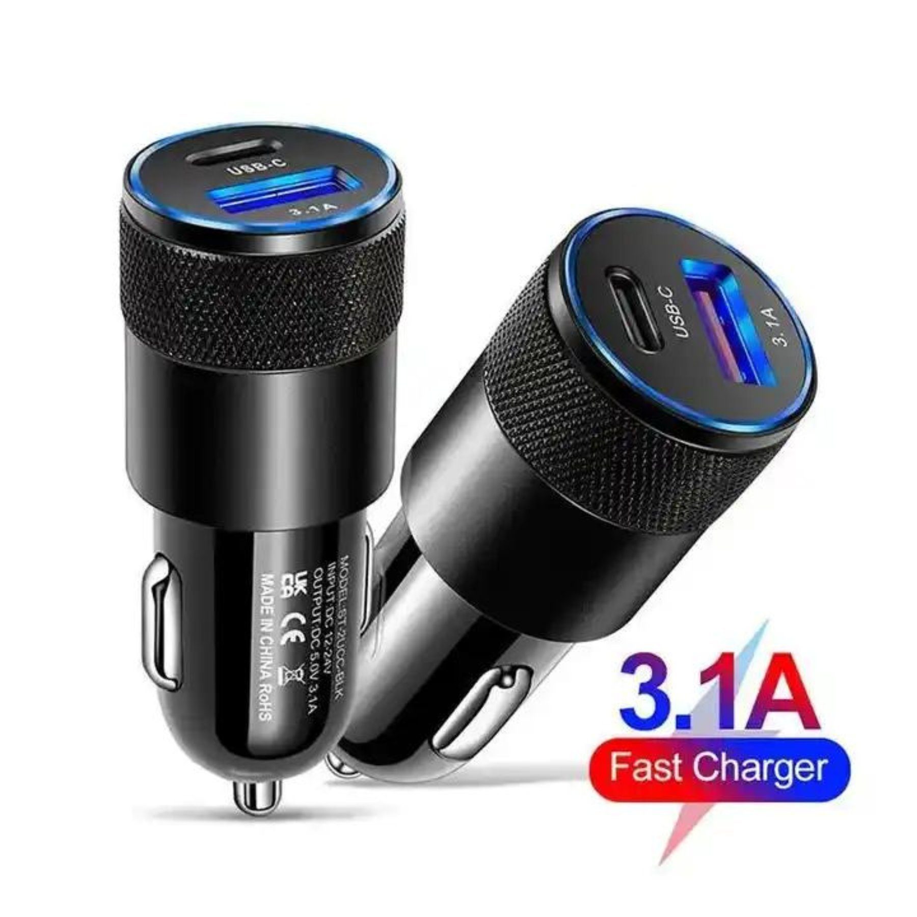 Alpha Electronics Auto Ladegerät USB Typ C 3.1 Smart Ladeadapter KFZ Zigarettenanzünder KFZ-Adapter CEE Stecker zu USB Typ A, USB Typ C, 2 USB Ladeanschlüsse