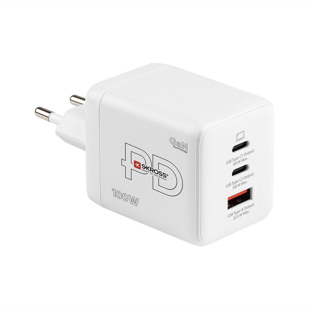 SKROSS Power Charger Combo+ Stromadapter, 2x USB-C, 1x USB-A, GaN, 100W
