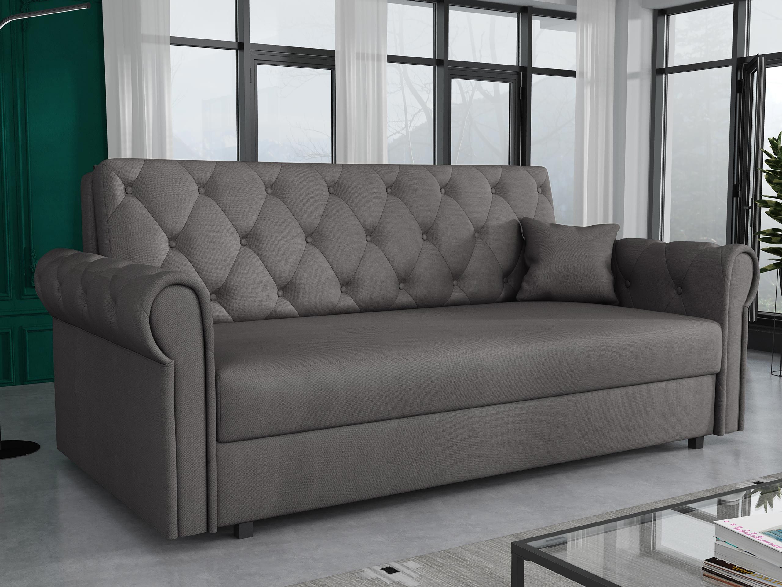 MIRJAN24 Schlafsofa Viva Roma IV, mit Bettkasten und Schlaffunktion, inkl. Kissen, Schwarz Metallfüße, Wellenfeder, 4 Sitzer