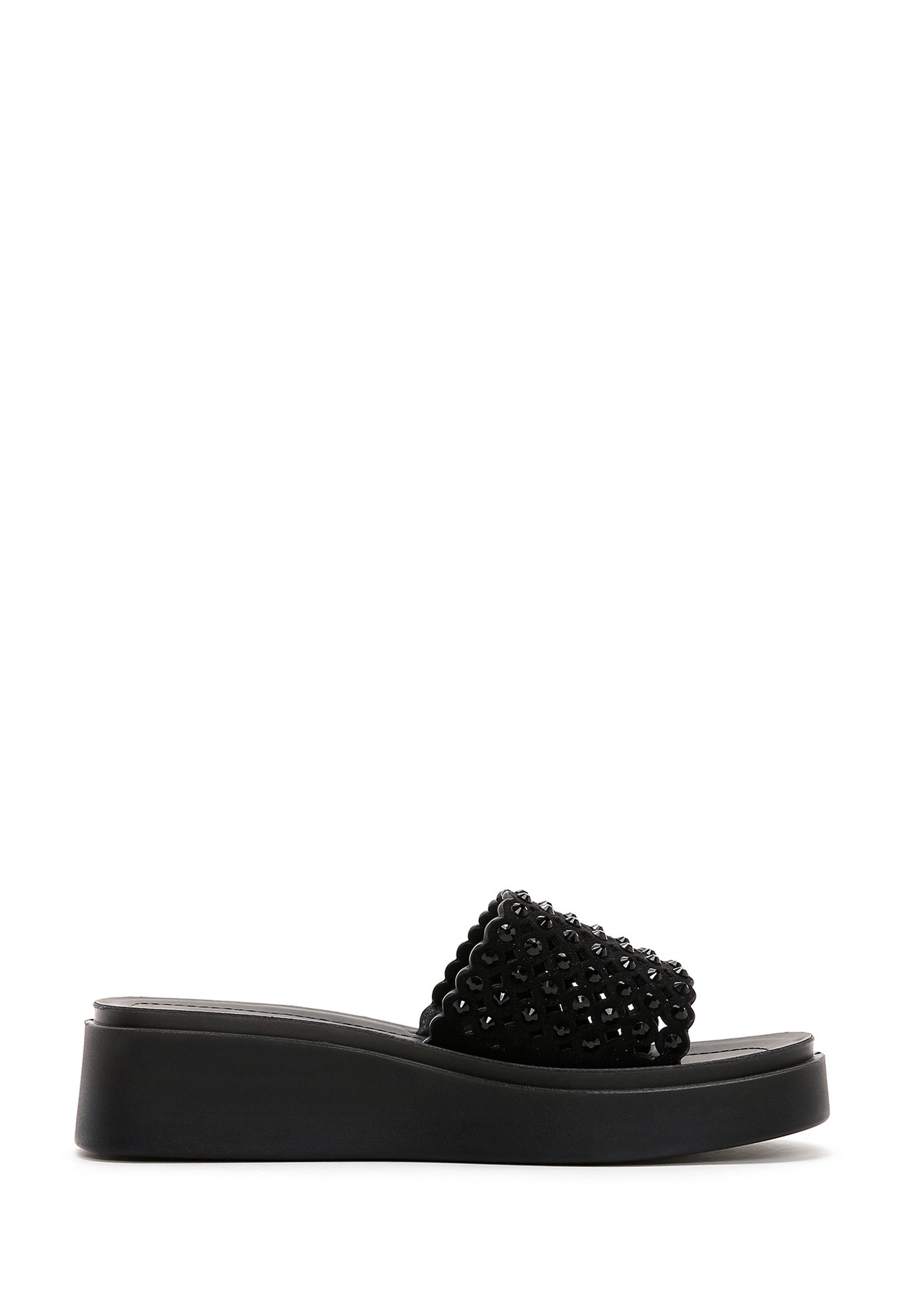 Derimod Pantoletten aus Kunstleder mit Strass-Details Mules Kunstleder, Verzierte Riemen, Slip-On-Stil