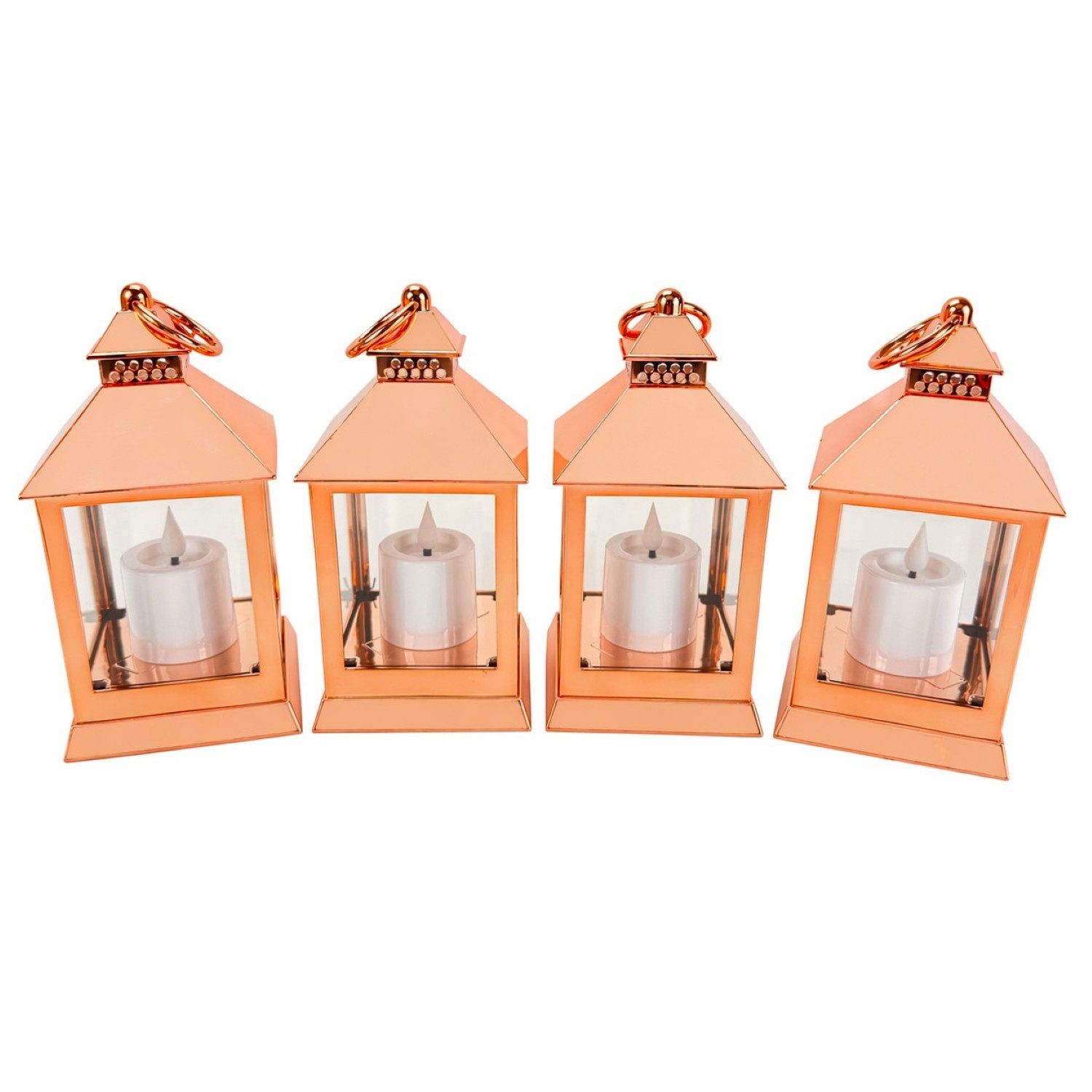 Online-Fuchs LED Laterne - 4er Set Deko Laternen mit LED-Kerzen und 6-Stunden Timerfunktion, mit realistischer Kerzenflamme, warmweiße Beleuchtung, glänzender Shiny-Look - aus Kunststoff gefertigt
