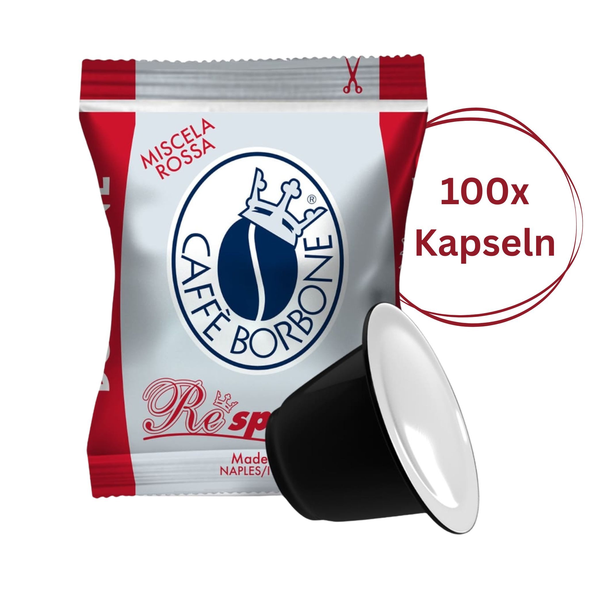 Caffè Borbone Kaffee Caffè Borbone Respresso, Rote Kaffeemischung - 100 Kapseln, 1 x 100 St. (Kompatibel mit Nespresso®* Haushalts-Espressomaschinen)