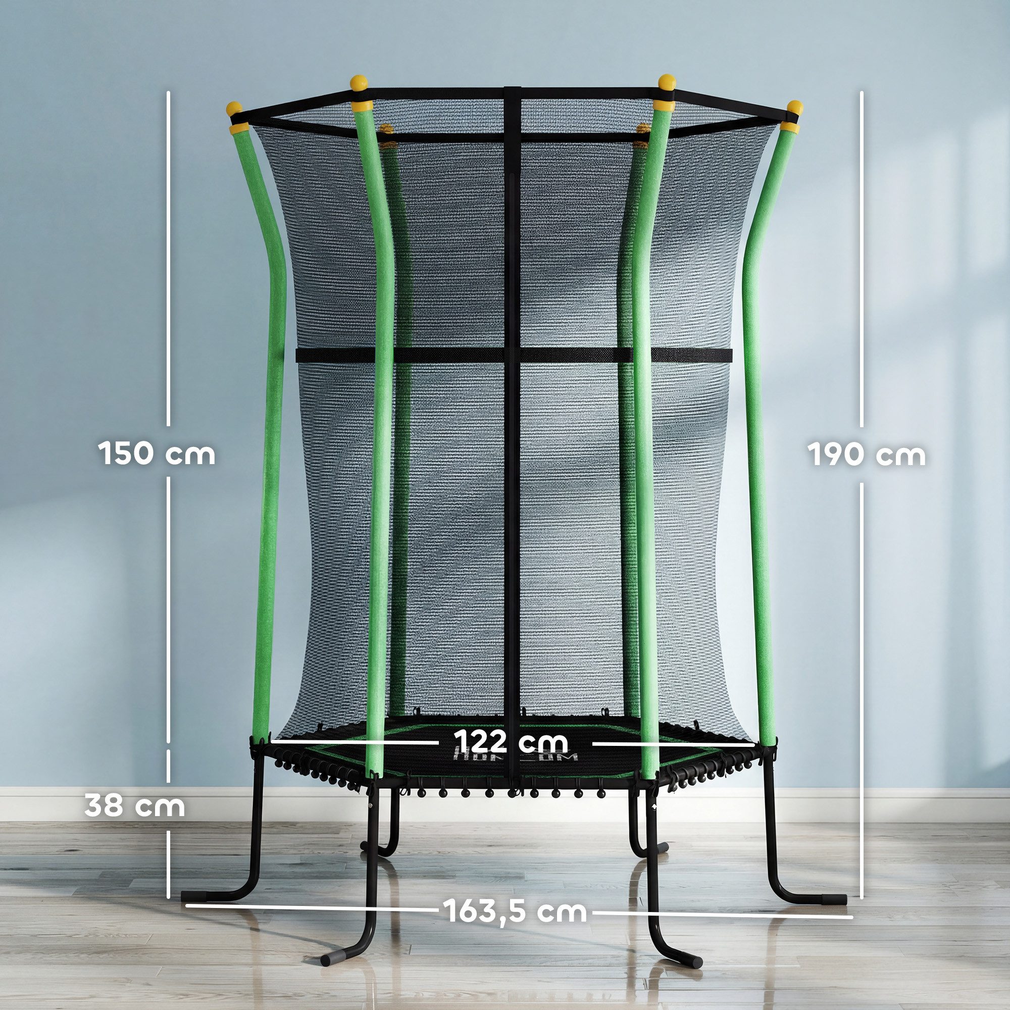 HOMCOM Kindertrampolin Trampolin, Federfreie Gartentrampolin mit Sicherheitsnetz, Ø 111 cm, (Indoor Trampolin, 1 tlg., Trampolin), bis 50 kg, für Kinder 3-10 Jahre Grün