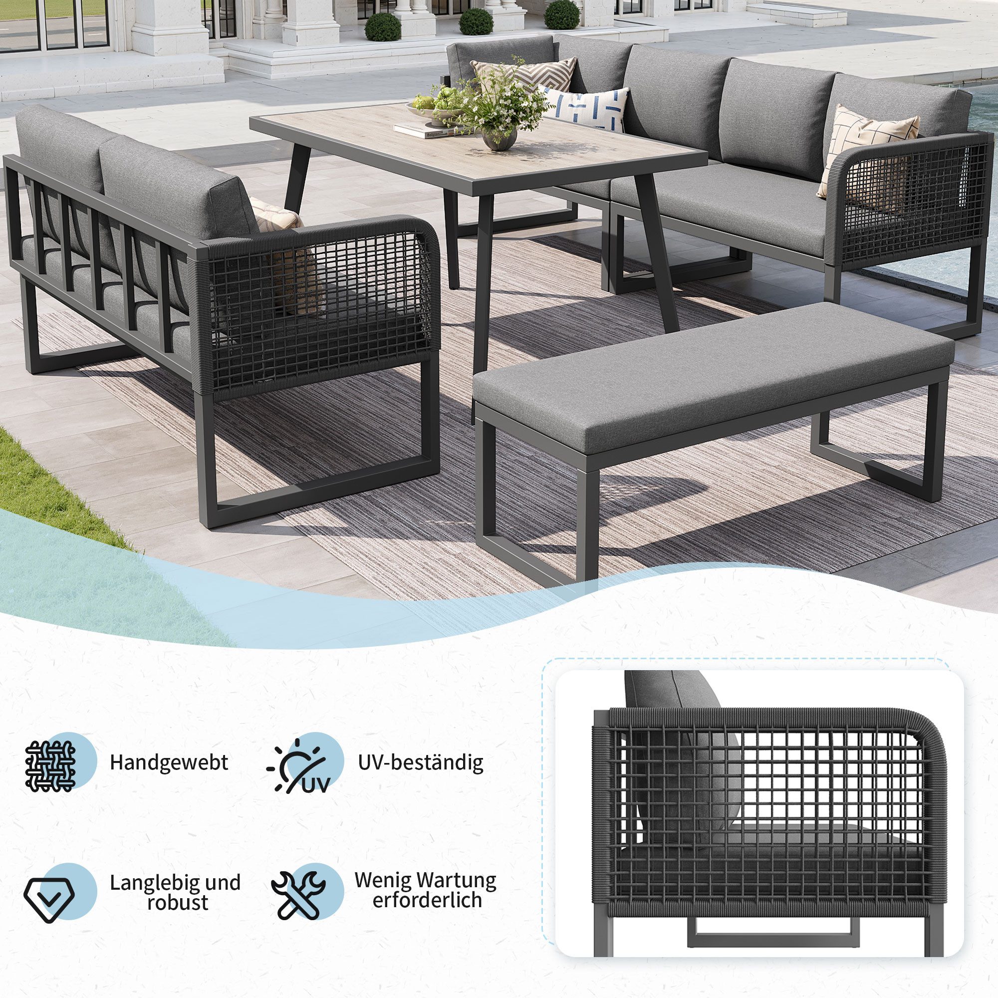 i@home Gartenlounge-Set, (5-tlg., mit Hochwertigen Sitzkissen & Rückenkissen), für 6-8 Personen, PE-Rattan Polstergruppe, Terrassen Sofa Set, Grau