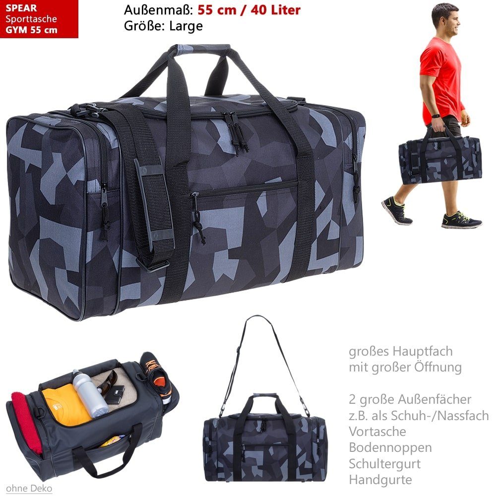 Spear Bags Sporttasche groß Saunatasche Reisetasche Gymbag 55 cm, 40 Liter Gym Tasche Fußballtasche Large + Trinkflasche