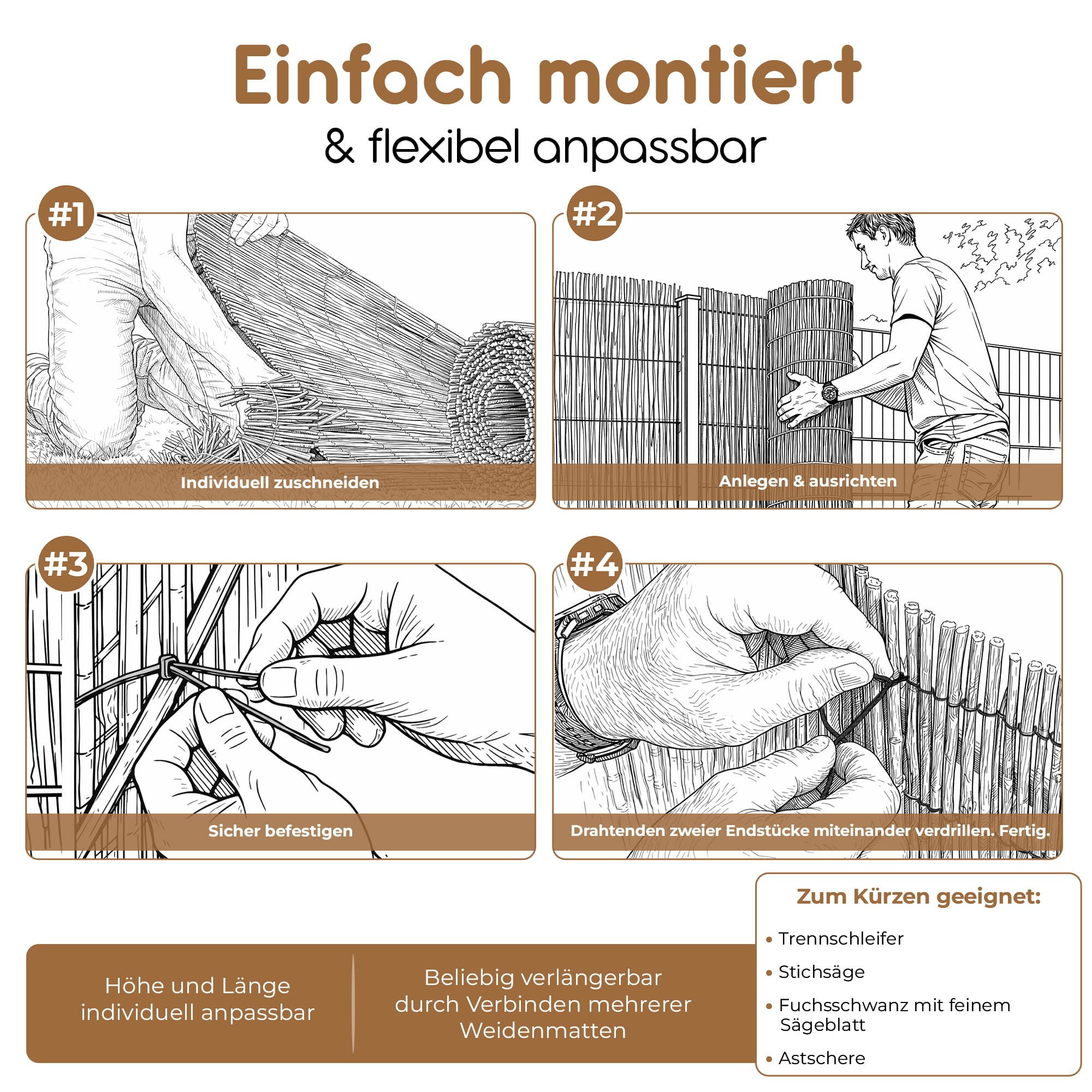 BooGardi Sichtschutzzaunmatten Schilfrohrmatte Zaun Balkonsichtschutz natur in 12 Größen, (1-St., Sichtschutzmatte Schilf Höhe 90cm x Länge 300cm), Sichtschutz  – Bild 4 von 5