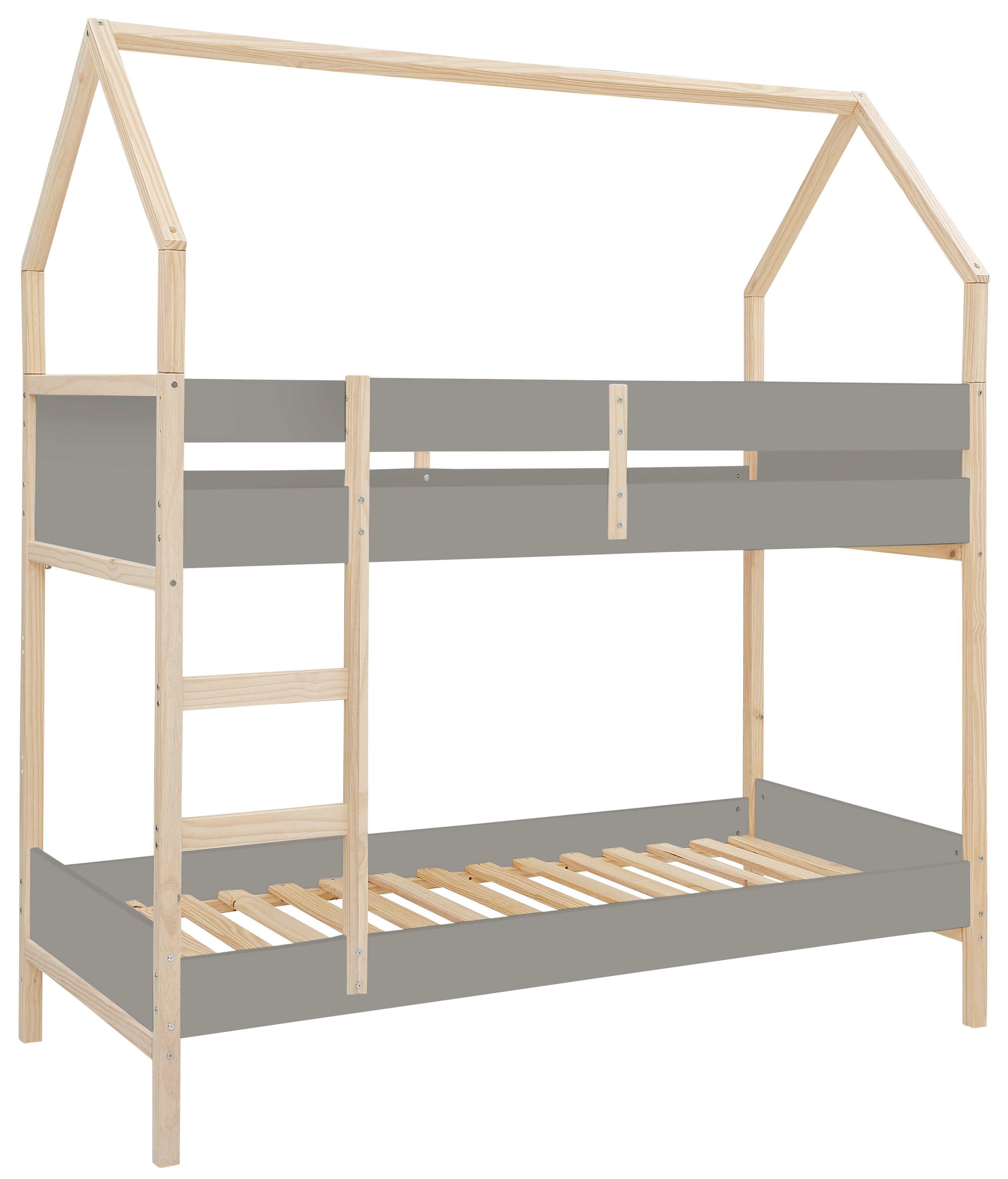 90x200 grau/natur Etagenbett, Kiefernholz, massivem Janne, cm aus Etagenbett schönem Lüttenhütt Liegefläche