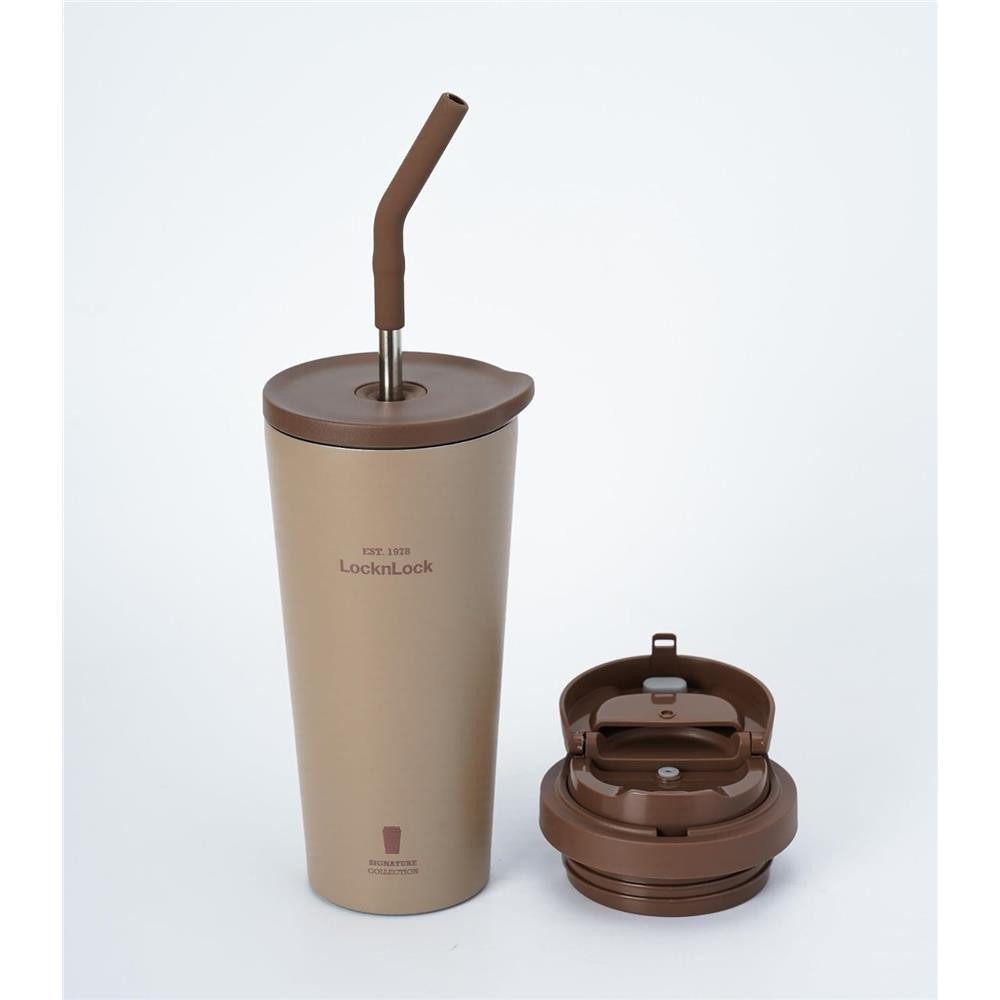 LocknLock Thermobecher Edelstahl-Tumbler 550 ml, Keramikbeschichtet, 2 Deckel, auslaufsicher, BPA-frei