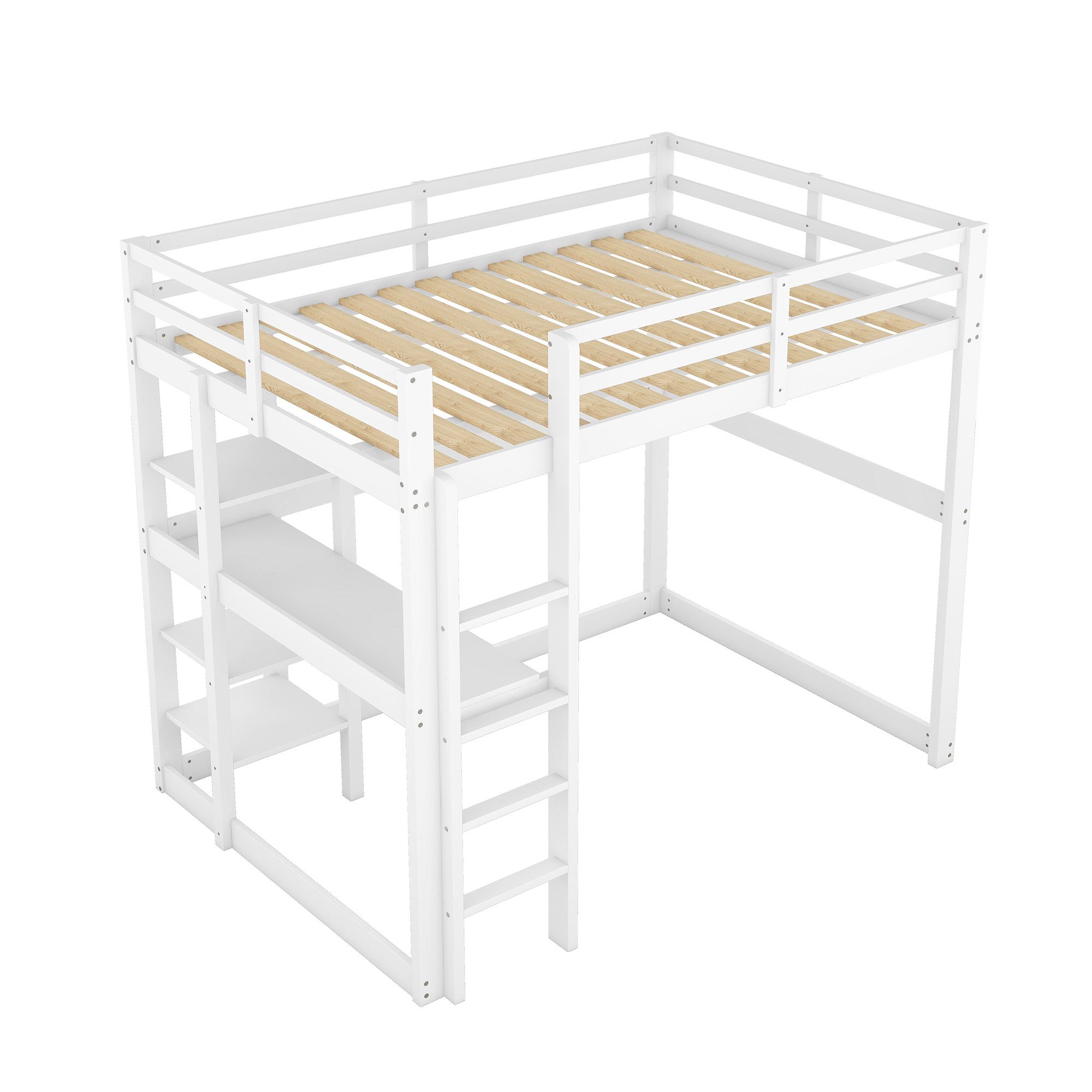 OKWISH Bett Kinderbett, mit Ohne Ablagefächern komplett aus Zuhause Betten für cm Stauraum, X (mit 200 Schreibtischplatte, Kiefer), einer 140 Weiß und Matratze 4