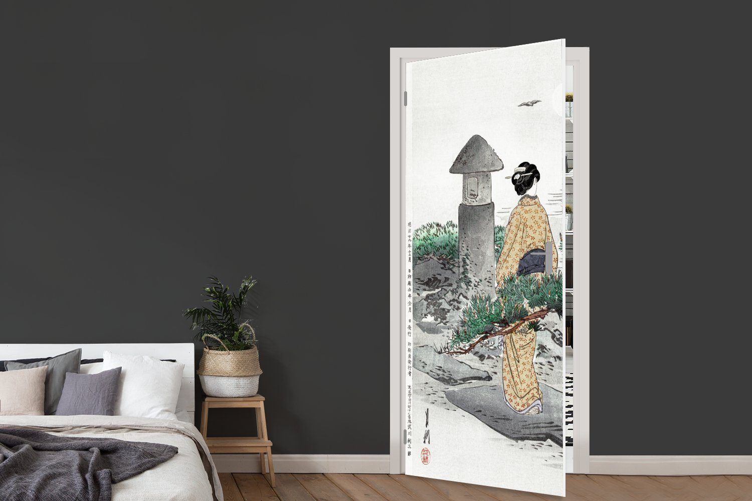 - Skandinavisch, Fototapete - Kimono Vintage Tür, Türtapete bedruckt, Türaufkleber, für (1 - 75x205 cm Japan Matt, MuchoWow Frauen St), -
