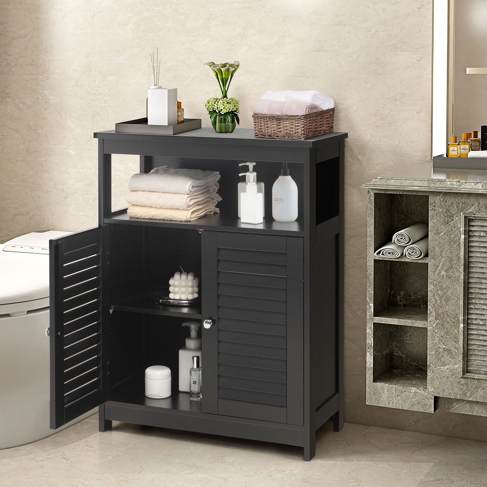 COSTWAY Badkommode, Badezimmerschrank, 2 Schubladen, weiß