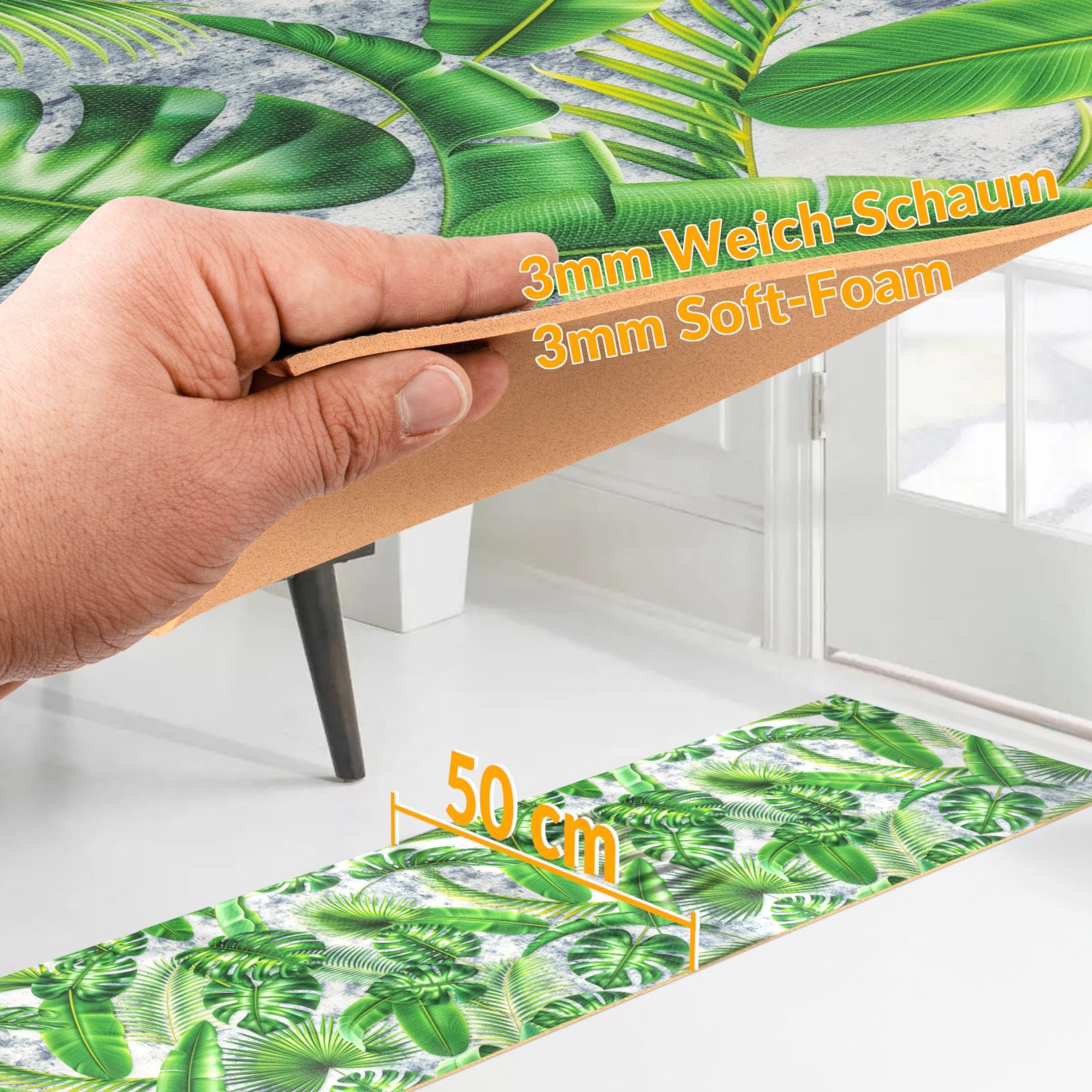 ANRO Küchenläufer Küchenteppich Teppichläufer Läufer EADA, Eckig, Höhe: 3 mm, PVC