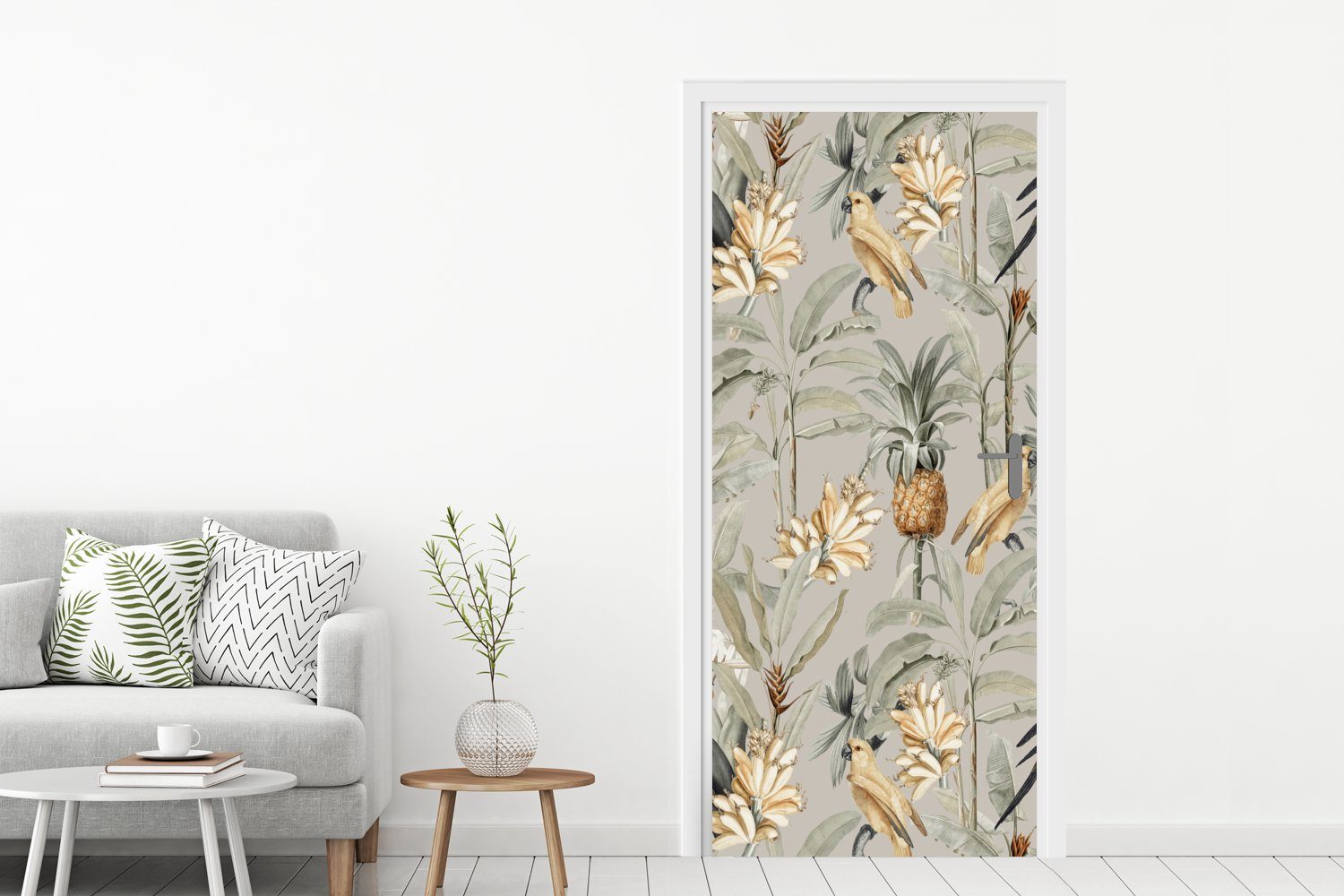 MuchoWow Türtapete Blume - Ananas (1 Tür, Türaufkleber, Matt, - für St), 75x205 Fototapete bedruckt, Vogel, cm