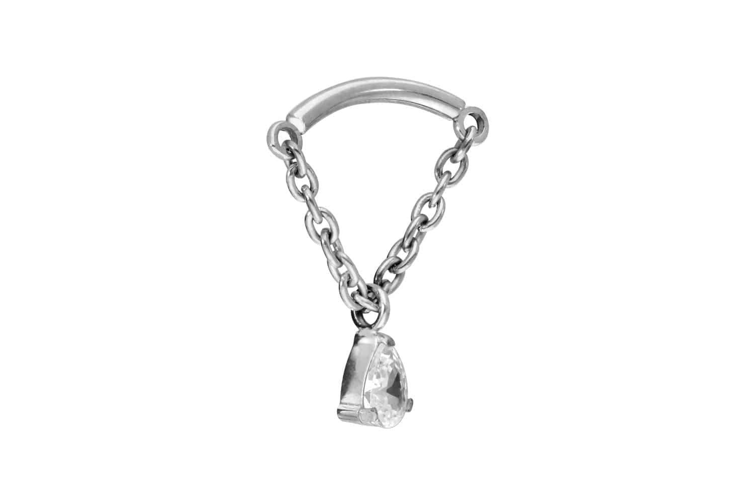 Piercing-Set Titan Schraubaufsatz mit Außengewinde BOGEN + KETTE + KRISTALLTROPFEN